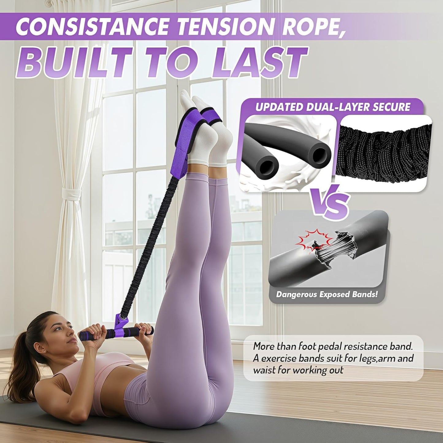 Pedal Resistance Band with Handle 55LBS Exercise Equipment