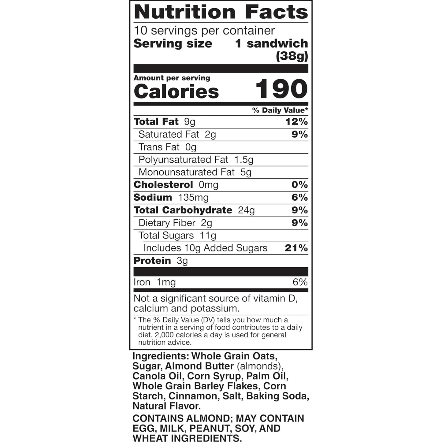 Nature Valley Cinnamon Almond Butter Biscuit Sandwiches, 10 Bars, 13.5 oz, Pack of 6