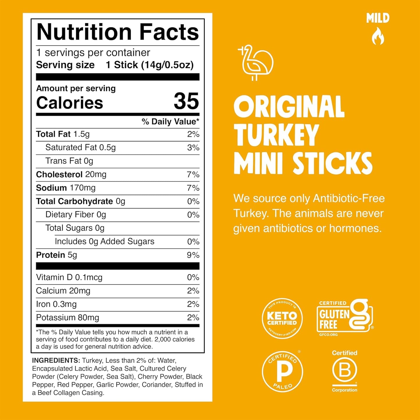 Chomps Snack Size Original Turkey Jerky Meat Sticks, 0.5 Oz, Pack of 24