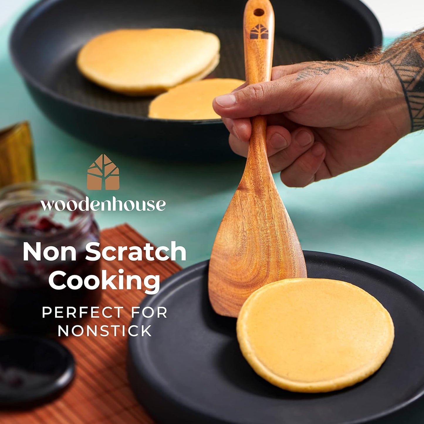 Wooden Spoons for Cooking, 12 Pcs Teak Utensil Set with Holder & Hooks | Includes Spoon Rest for Storage – Heat Resistant, Durable & Nonstick Safe Kitchen Cookware
