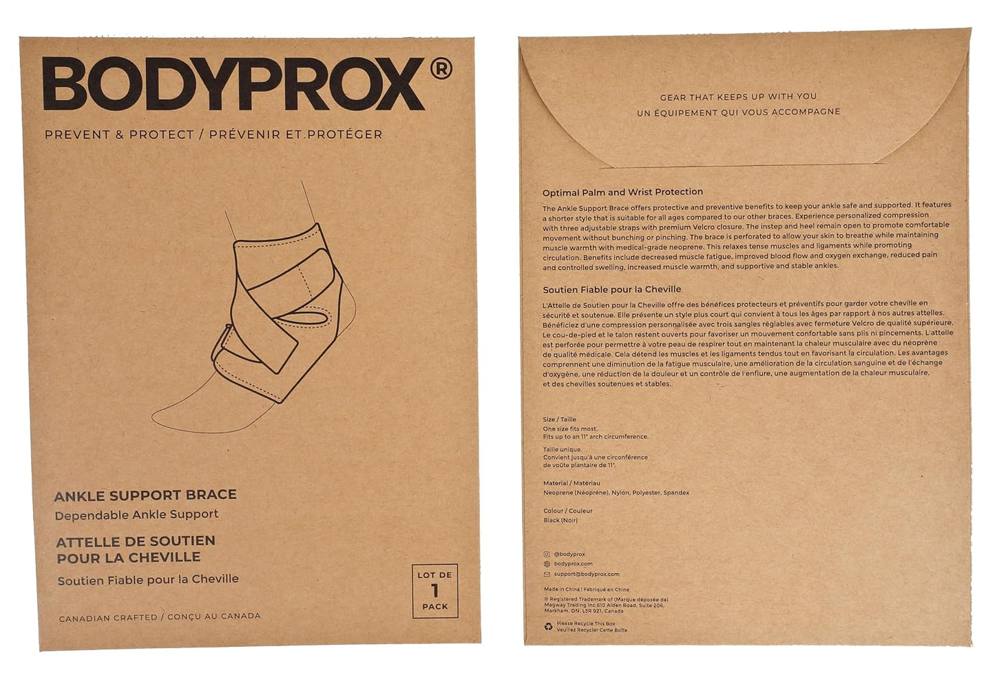 Bodyprox Ankle Support Brace, Breathable Neoprene Sleeve, Adjustable Wrap