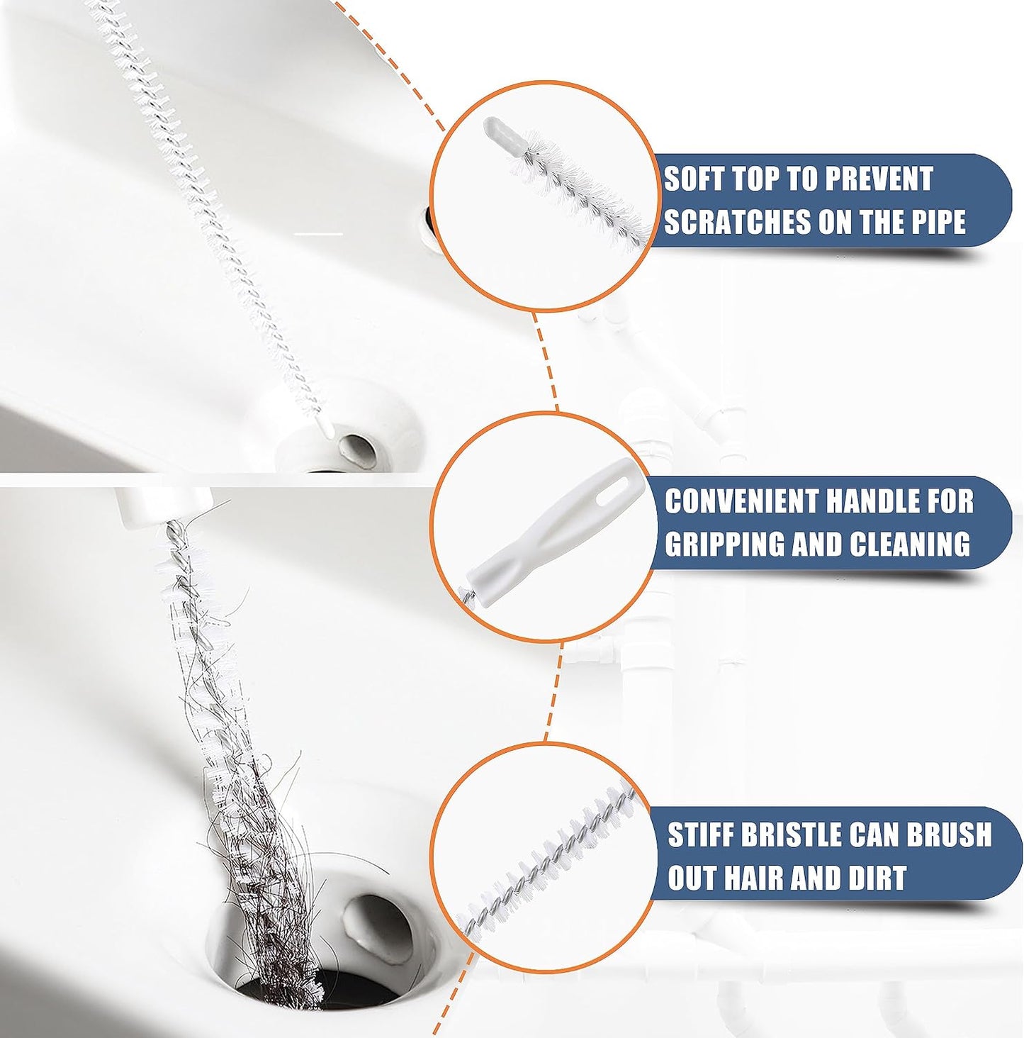35.5inch Drain Clog Remover(1pcs), 25inch Drain Snake Hair Remover(6pcs) & Cleaning Brush(2pcs), Hair Catcher Drain Auger Cleaner Tool Set For Toilet, Kitchen Sink, Bathroom Tub, Sewer, 9 Pack