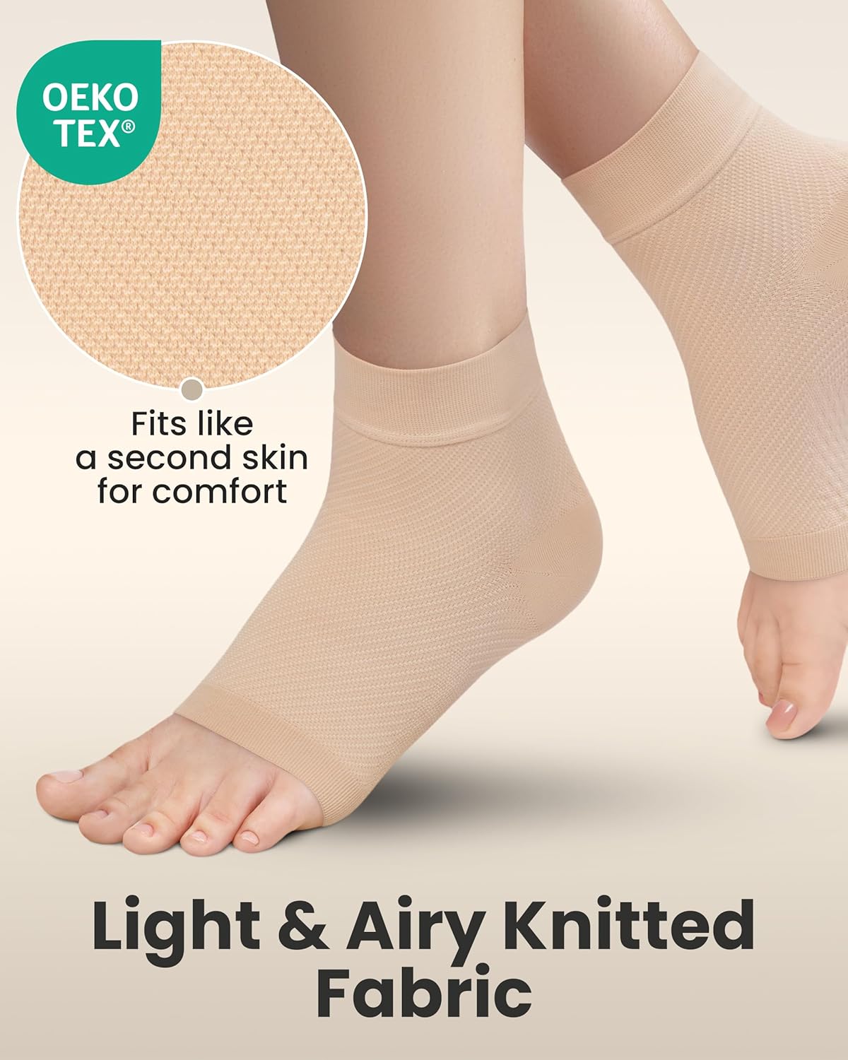 KEMFORD Ankle Compression Sleeve - 20-30mmHg, Beige, M