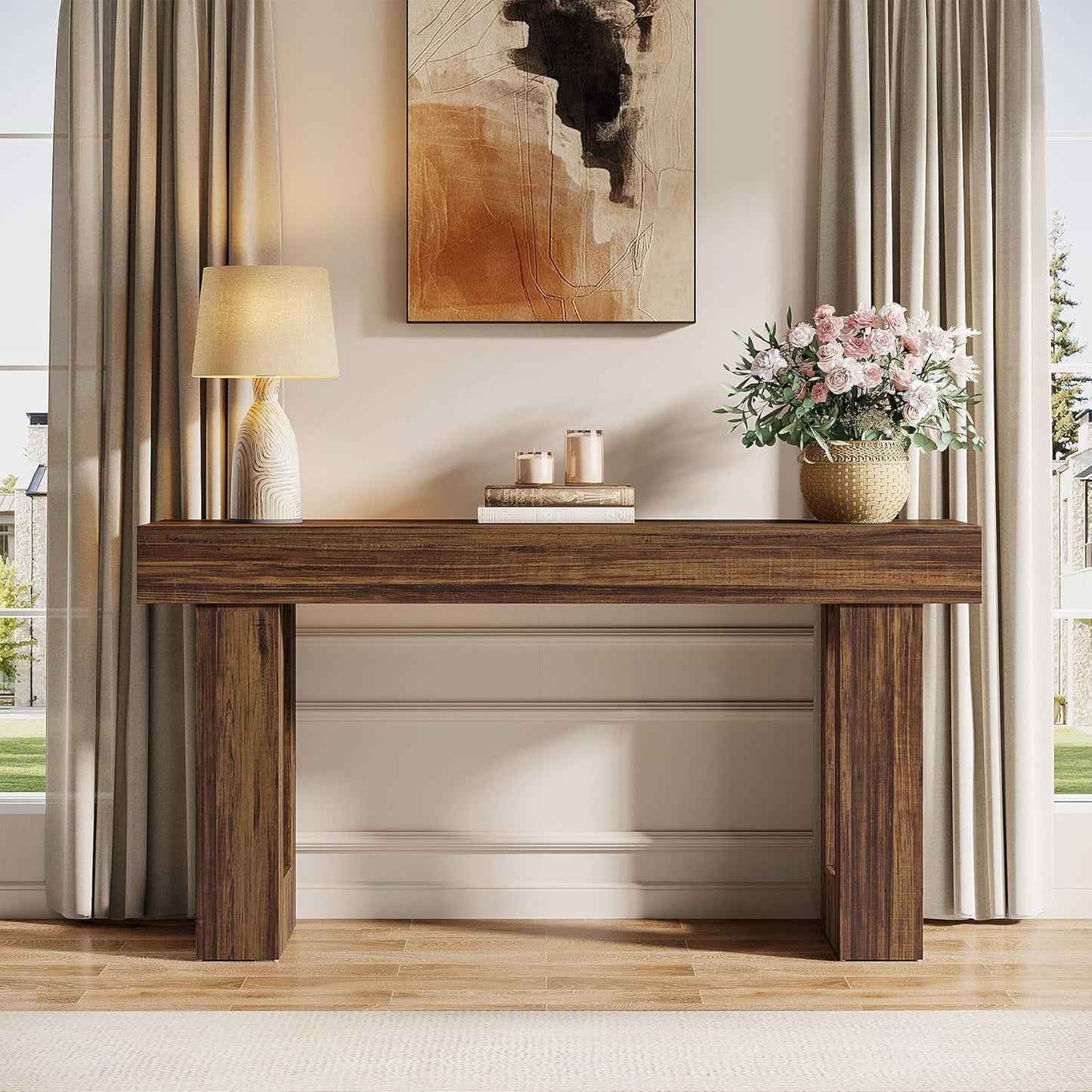 Tribesigns 63-Inch Long Console Table, Wooden Rectangular Sofa Table Behind The Couch, Farmhouse Entryway Table for Entrance, Hallway, Living Room (Rustic Brown)