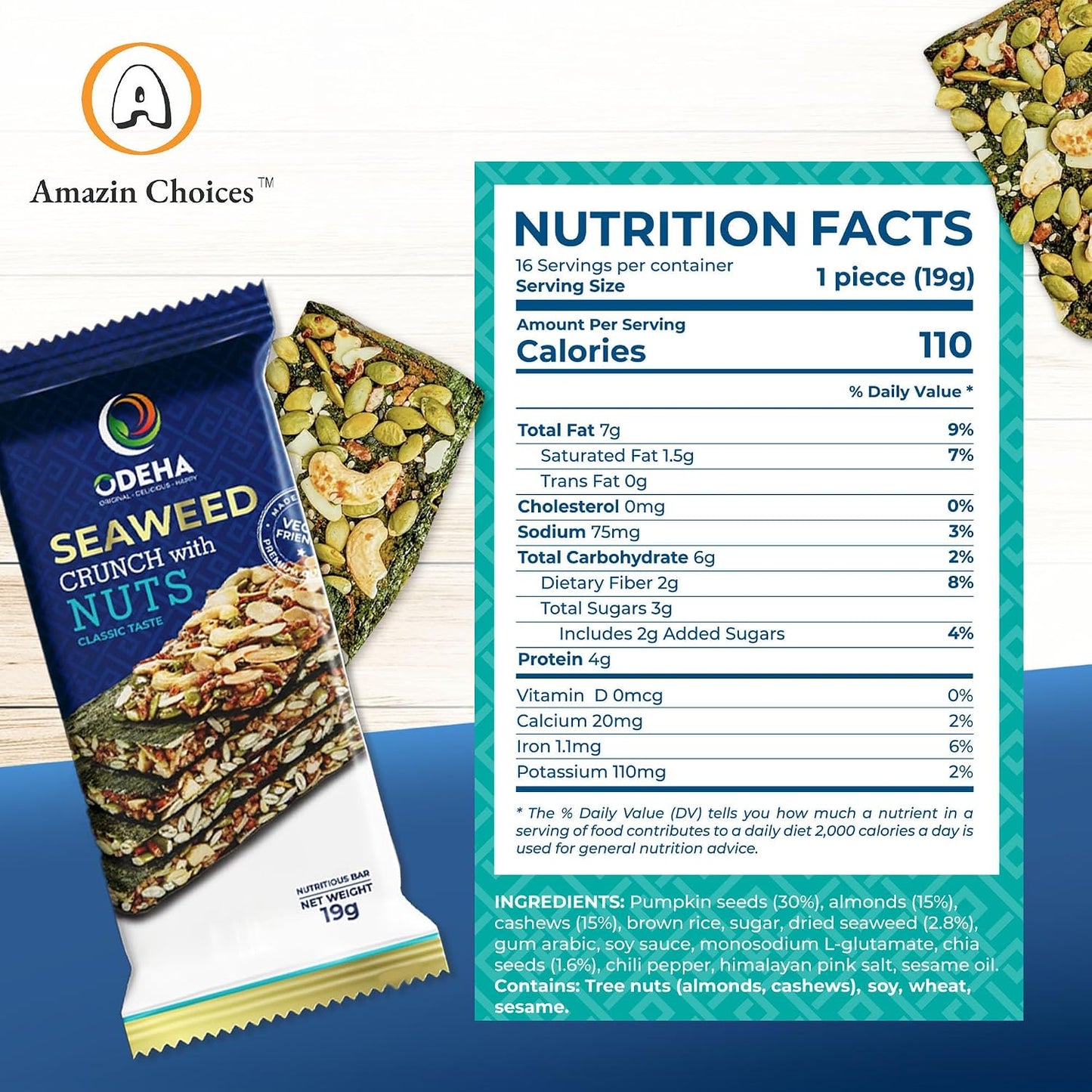 Vegan seaweed snack bars with nuts and seeds, baked without oils, crispy and flavorful