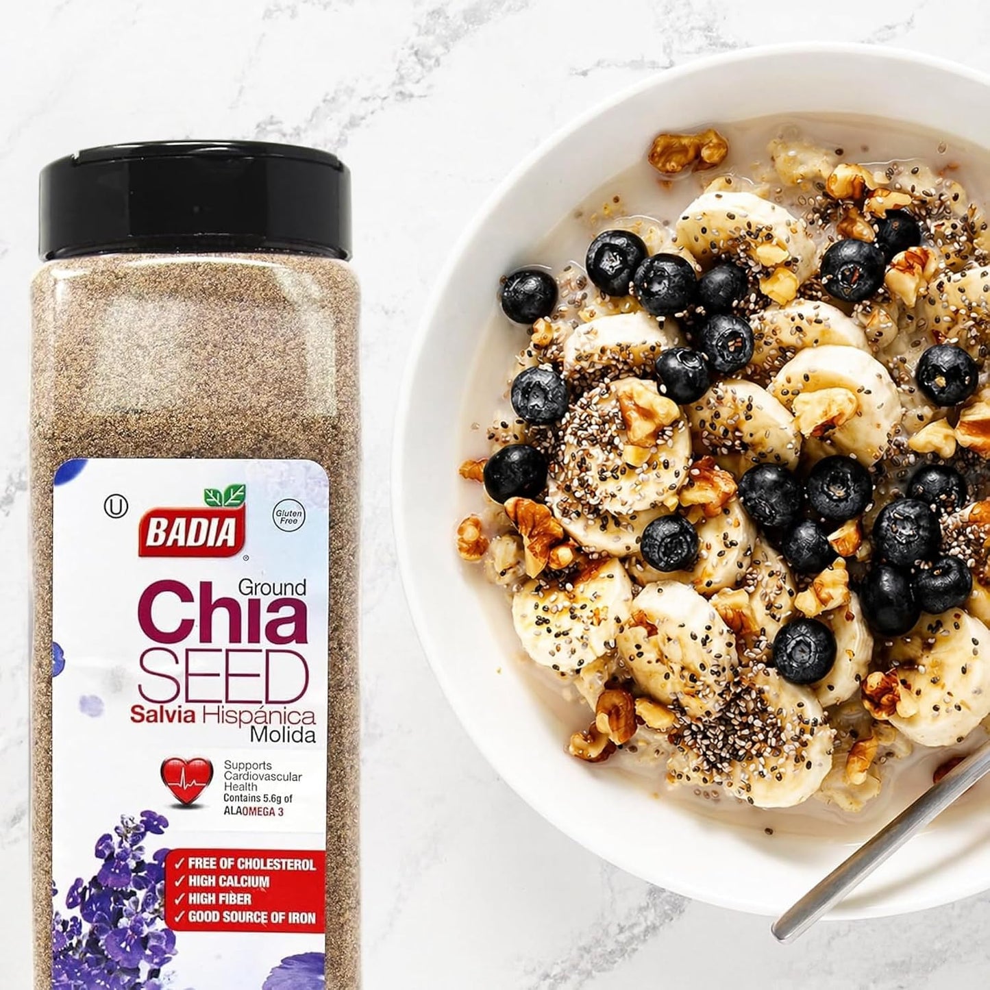 Badia Ground Chia Seeds, 16 oz – Superfood for Smoothies, Baking & Cooking – Source of Fiber, Omega-3 & Protein