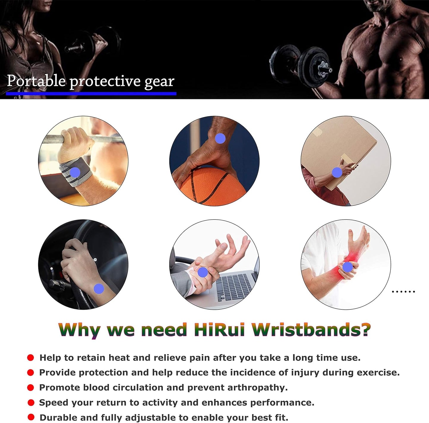 HiRui Wrist Compression Strap and Wrist Brace Sport Wrist Support Black