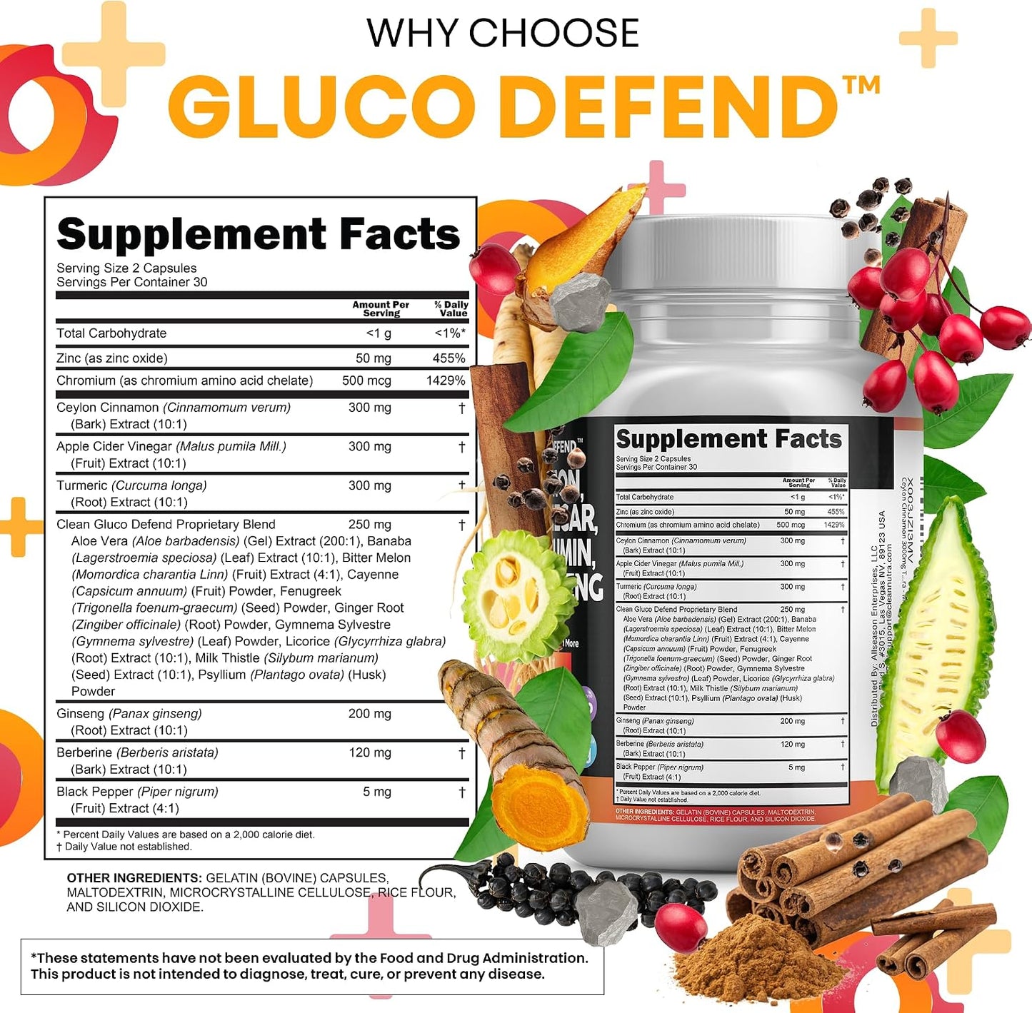 Clean Nutraceuticals Ceylon Cinnamon Capsules with Berberine Turmeric and Apple Cider Vinegar Supplement