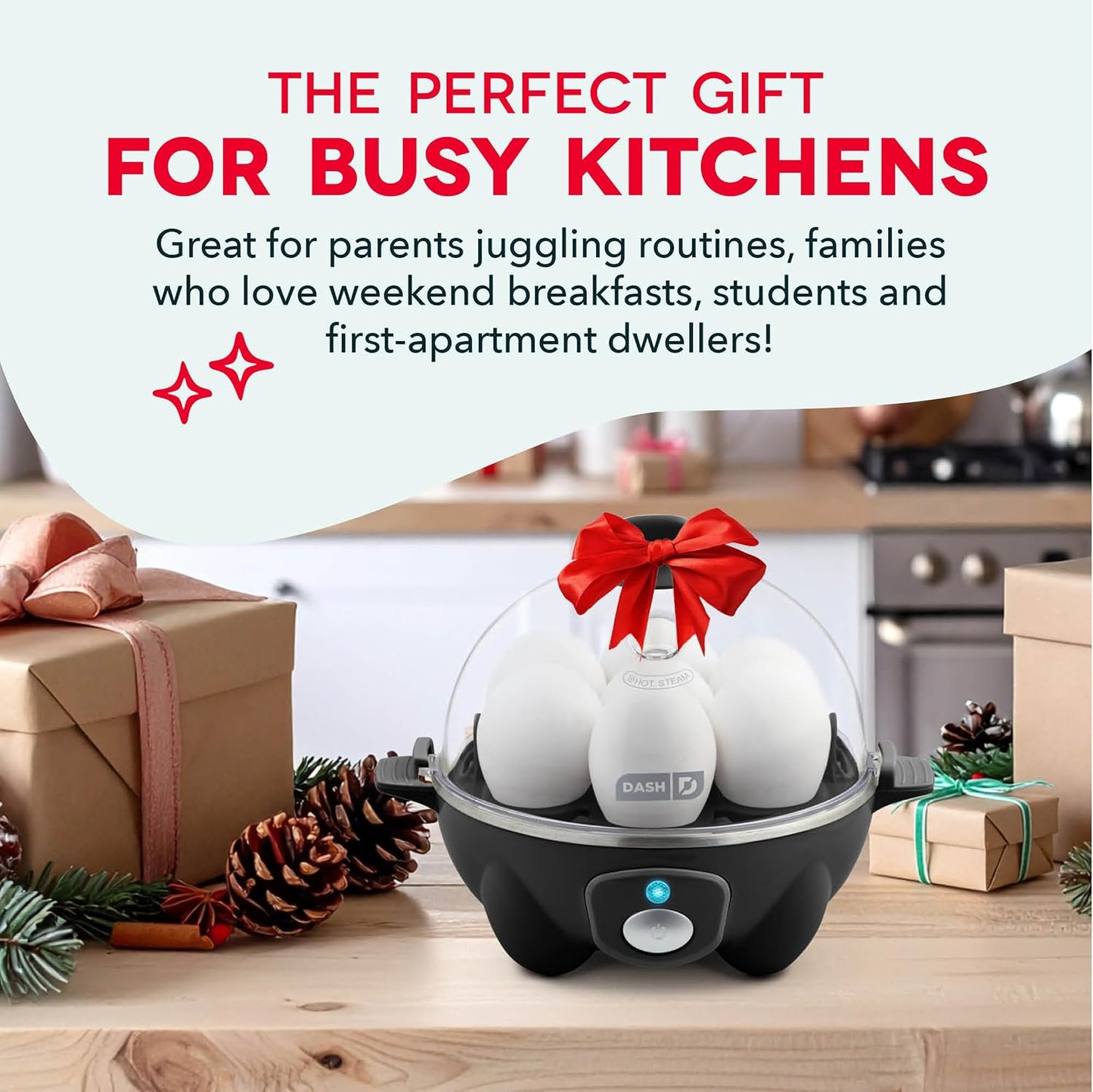 Dash Rapid Egg Cooker, 7 Hard Boiled Eggs, Black | Electric Egg Poacher, Boiler, Steamer & Omelette Maker Machine, Soft or Poached Eggs for Breakfast, Auto Shut-Off, BPA-Free
