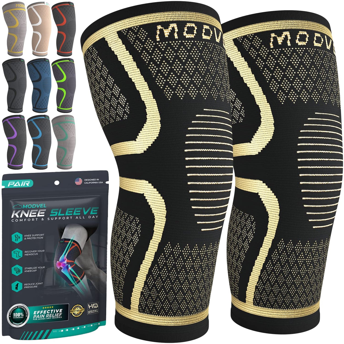 Modvel Compression Knee Brace for Women & Men, Knee Support for Running & Sports