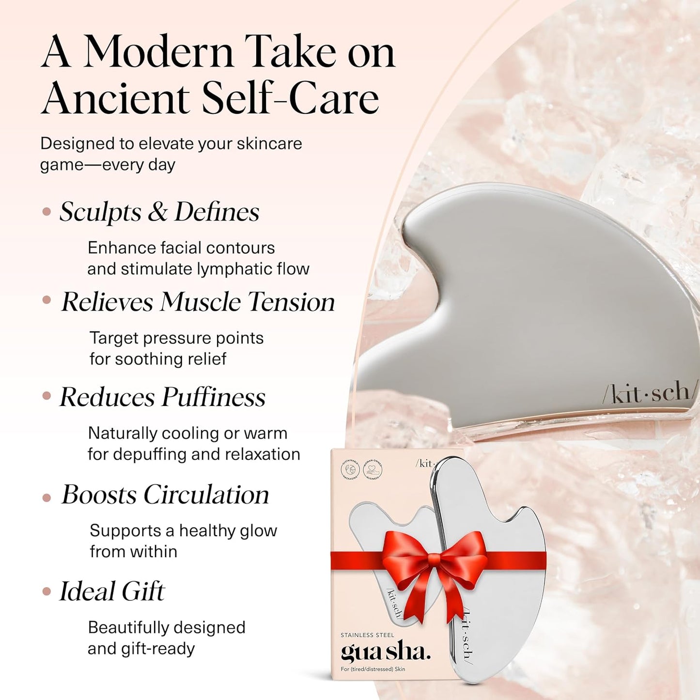 Kitsch Stainless Steel Gua Sha Facial Tool - Face Sculpting, Jawline Shaper, Lymphatic Drainage