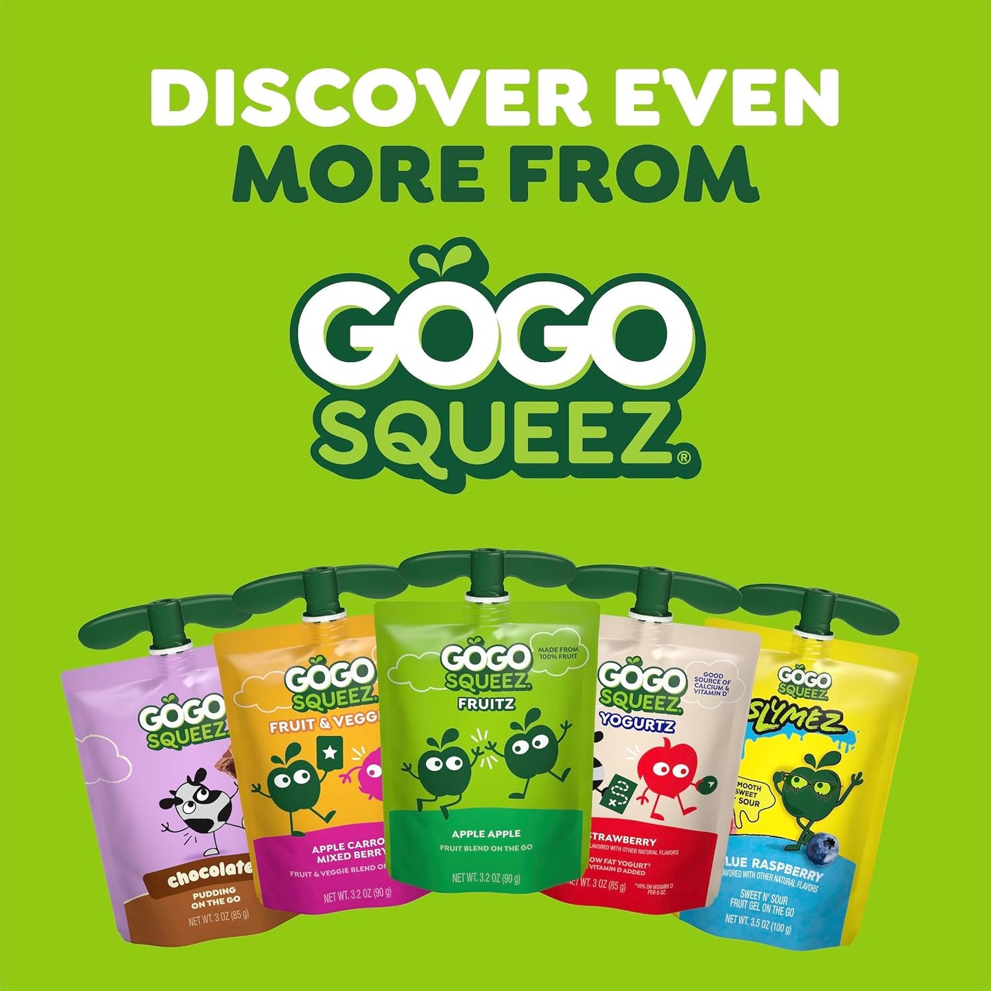 GoGo squeeZ No Sugar Added Applesauce and Fruit Puree, Apple, 3.2 oz Pouches, Pack of 20, Fruit Snacks for Kids