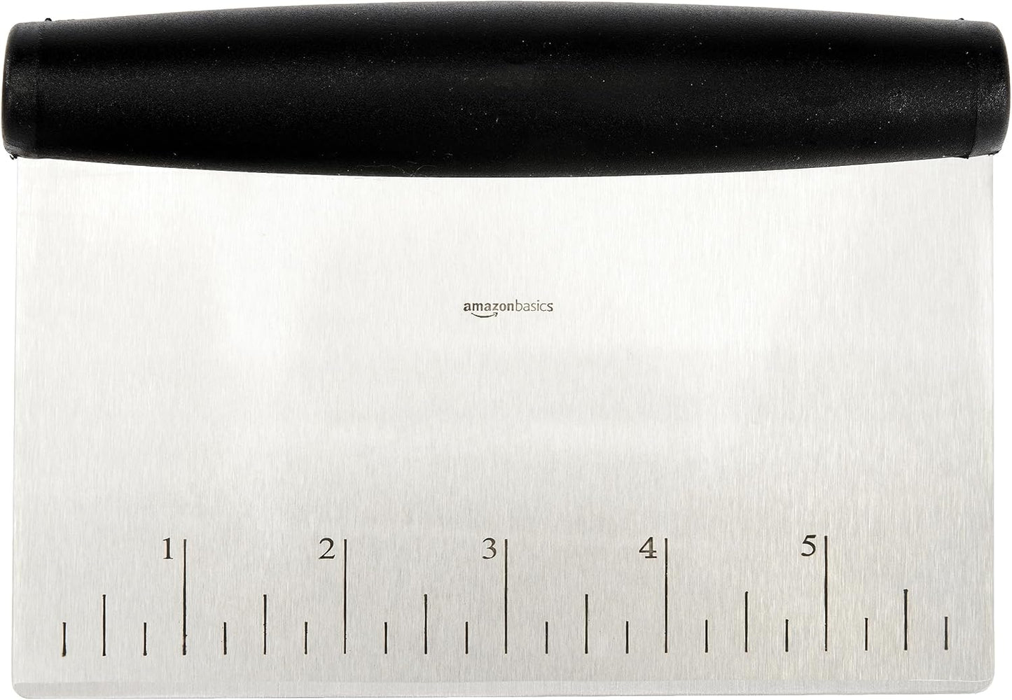 Amazon Basics Multi-Purpose Bench Scraper, Stainless Steel Dough Cutter with Measurement Marks, Dishwasher Safe, Non-slip Contoured Grip, 6", Black, Silver