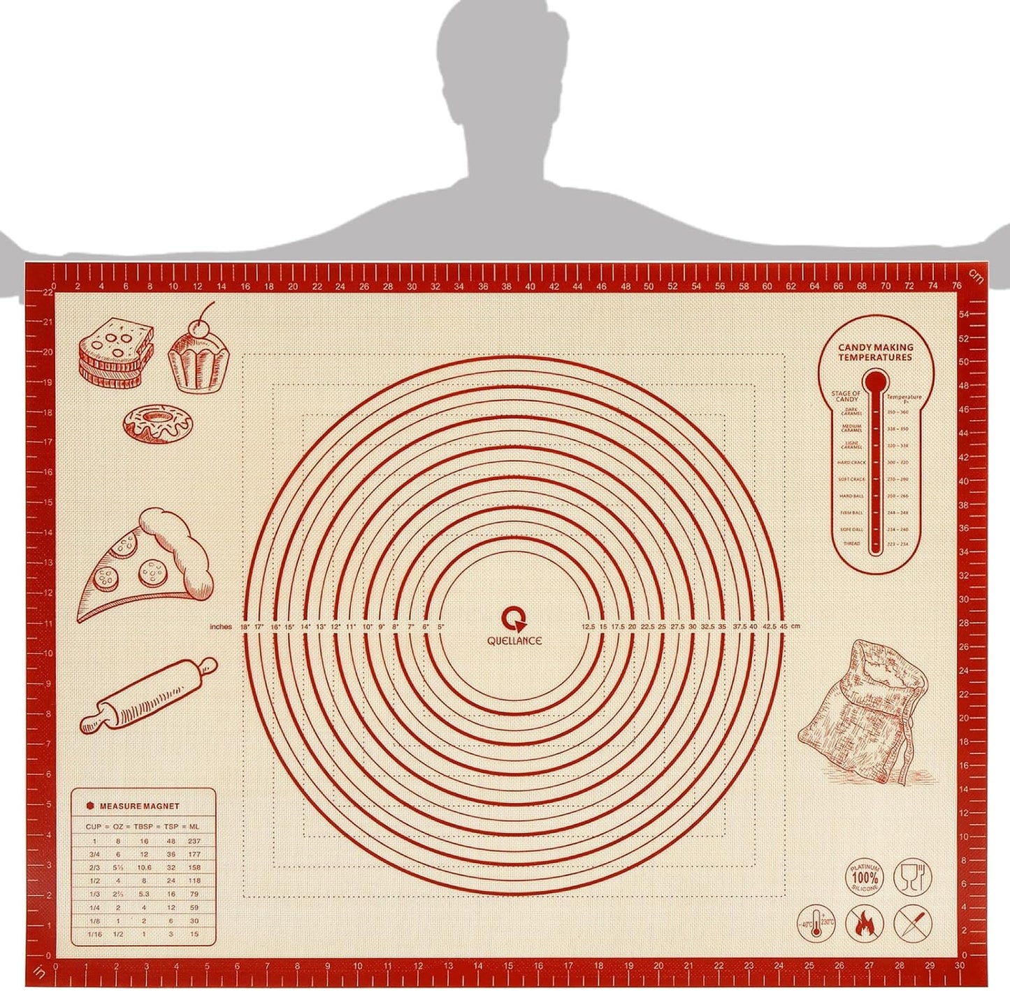 Silicone Baking Pastry Dough Mat - 28x20Inch Extra Large Cookie Bread Rolling Mats Sheet, Nonstick Kitchen Counter Kneading Board, Thick Reusable Pie Cookies Pizza Fondant Making Matt with Measurement