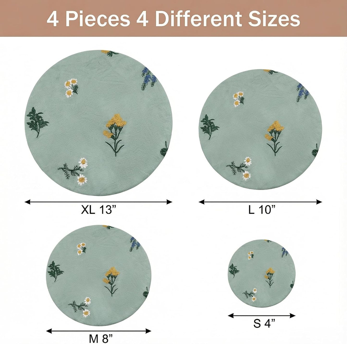 Reusable Bowl Covers (Set of 4) - Breathable Cotton Linen Sourdough Accessories - Elastic Durable Fabric Food Lids for Proofing Baskets & Bread Baking Supplies (Sage Green)