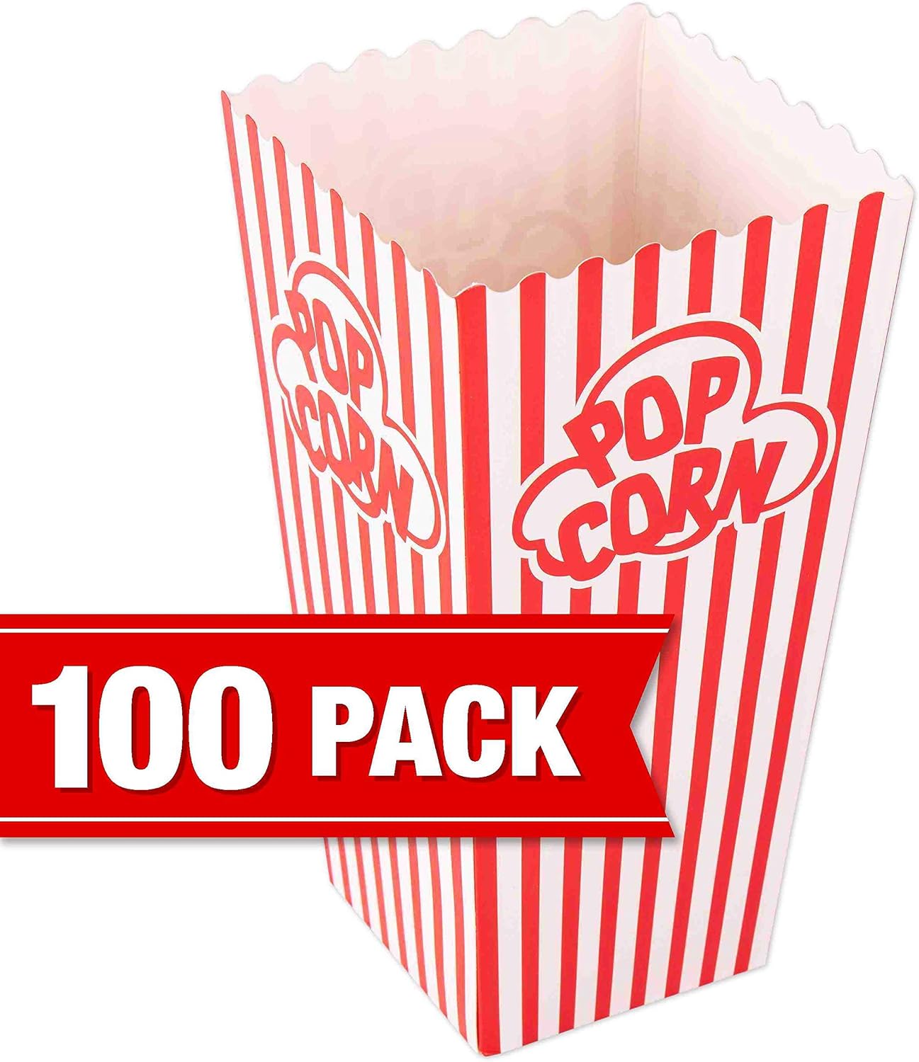 Popcorn containers for home movie theater use, 100 pack, striped white and red paper