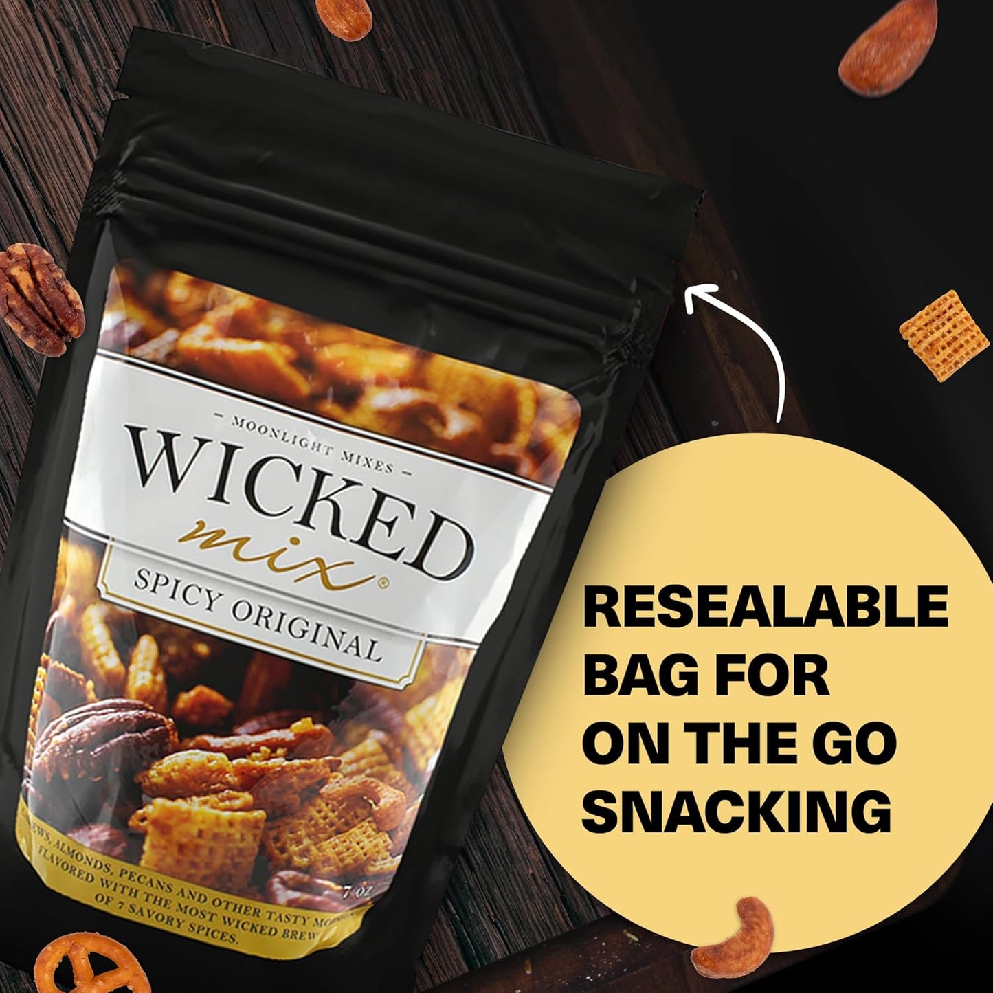 Wicked Mix Snack Mix with Mixed Nuts - Resealable Bag with Almonds, Cashews, Pretzels, Pecans