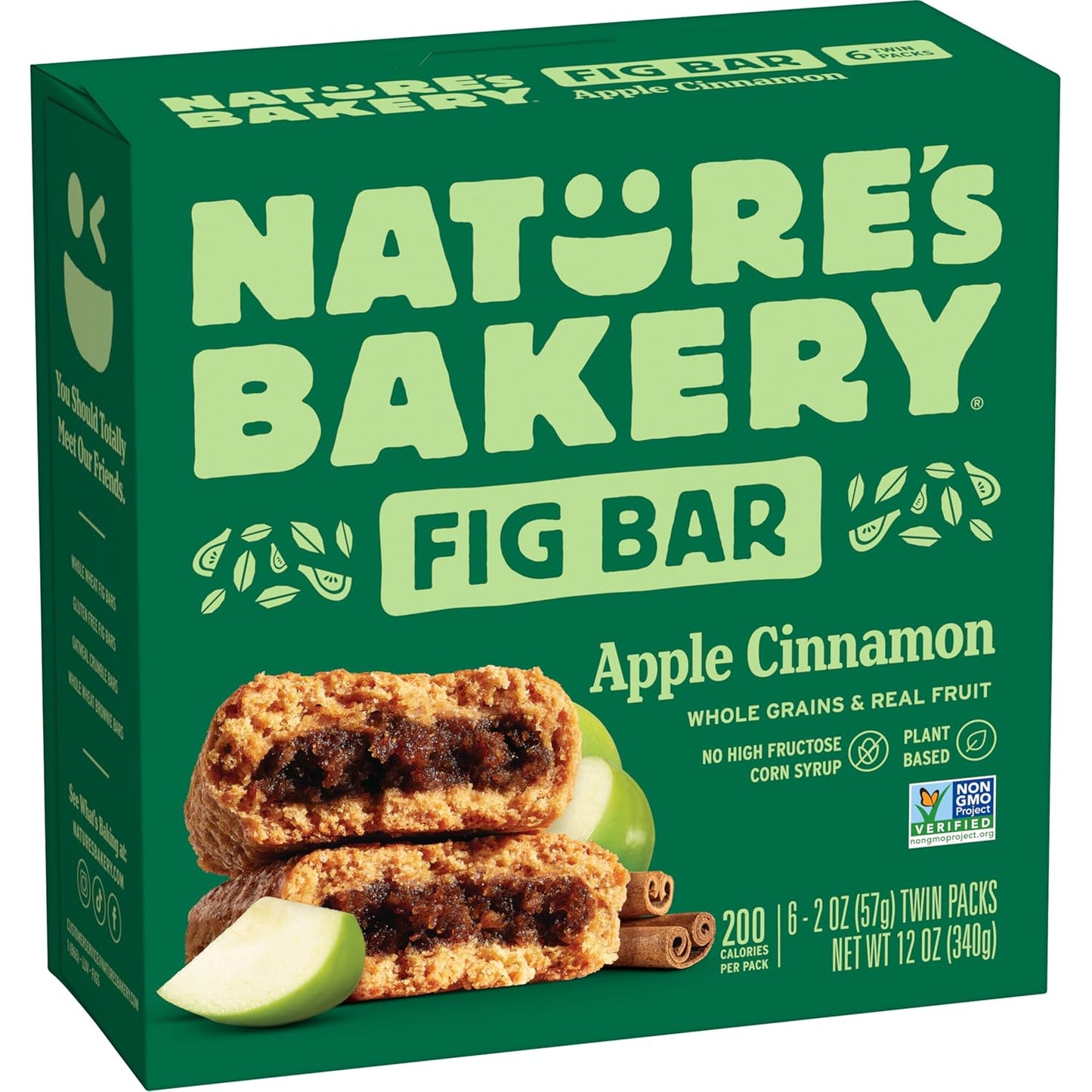 Nature's Bakery Whole Wheat Fig Bars, Apple Cinnamon, Vegan, Non-GMO, Snack Bar, 12 Twin Packs