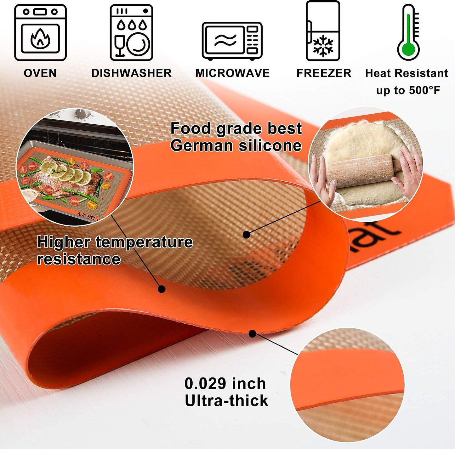 Best German Silicone Baking Mat - Half Sheet Baking Mat, Set of 2 | Non Slip Silicone Baking Sheet, Non Stick Reusable, BPA Free, PFOA Free, Non-toxic, Dishwasher Safe