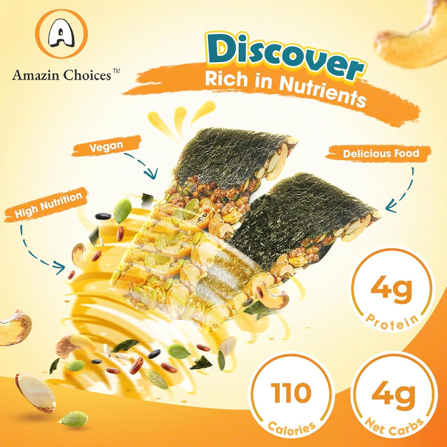 Vegan seaweed snack bars with nuts and seeds, baked without oils, crispy and flavorful
