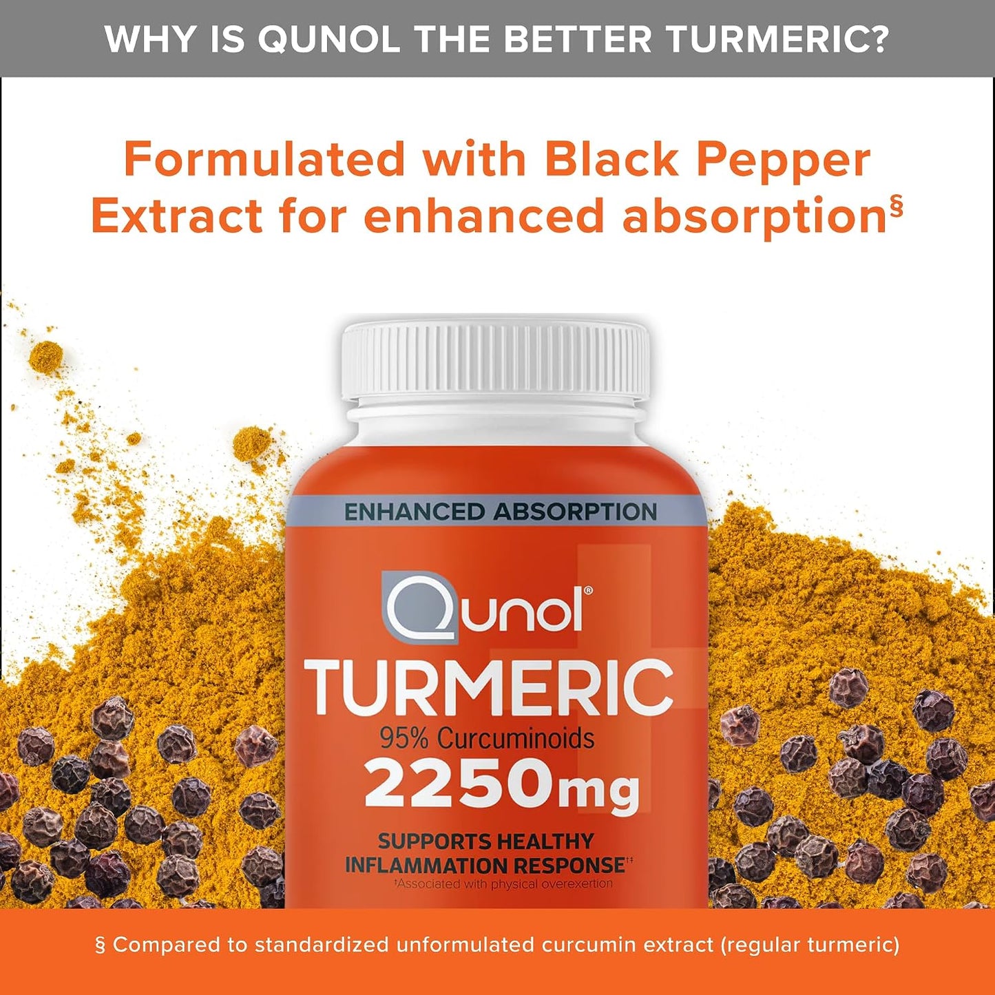 Qunol Turmeric Curcumin 2250mg, Black Pepper Extract, Supports Joint Health, 90 Capsules