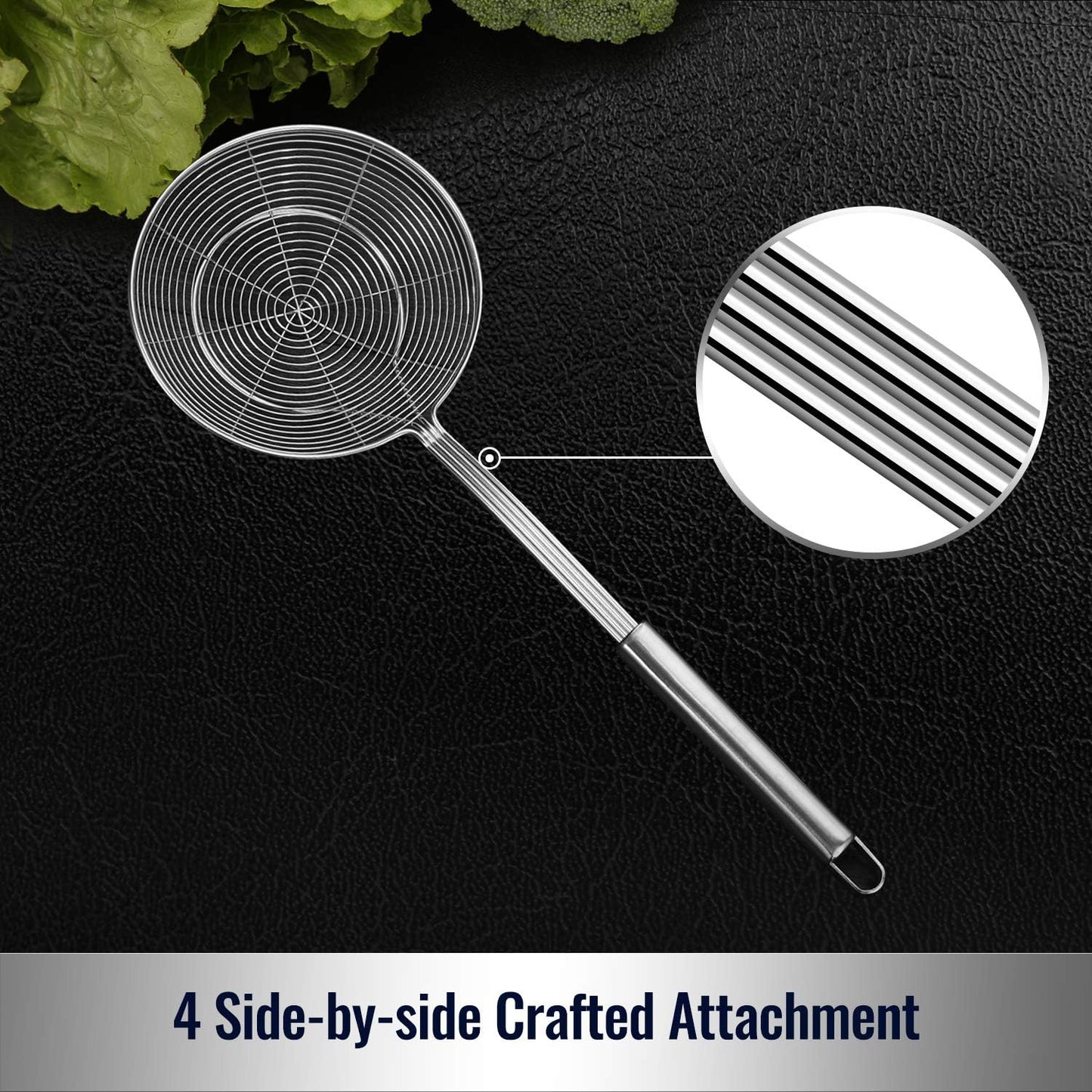 Hiware Solid Stainless Steel Spider Strainer Skimmer Ladle for Cooking and Frying, Kitchen Utensils Wire Strainer Pasta Spoon, 5.4 Inch