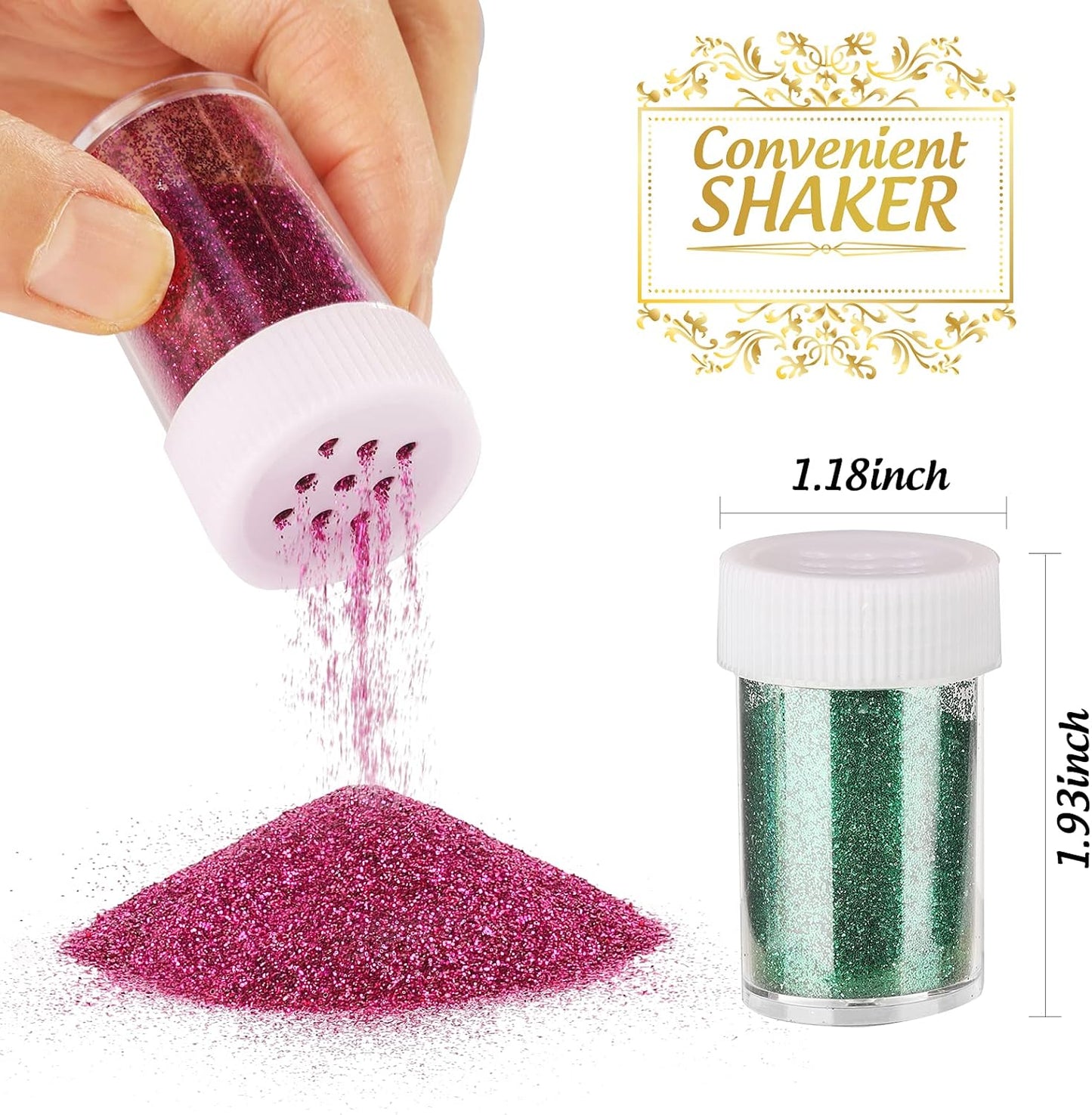 LEOBRO Glitter, 18 Pack Fine Glitter, Craft Glitter Powder Shake Jar, Multi Assorted Set Extra Fine Glitter for Resin Art Crafts Tumbler Scrapbook Jewelry Making, Body Face Hair Glitter, 15g/ Bottle,