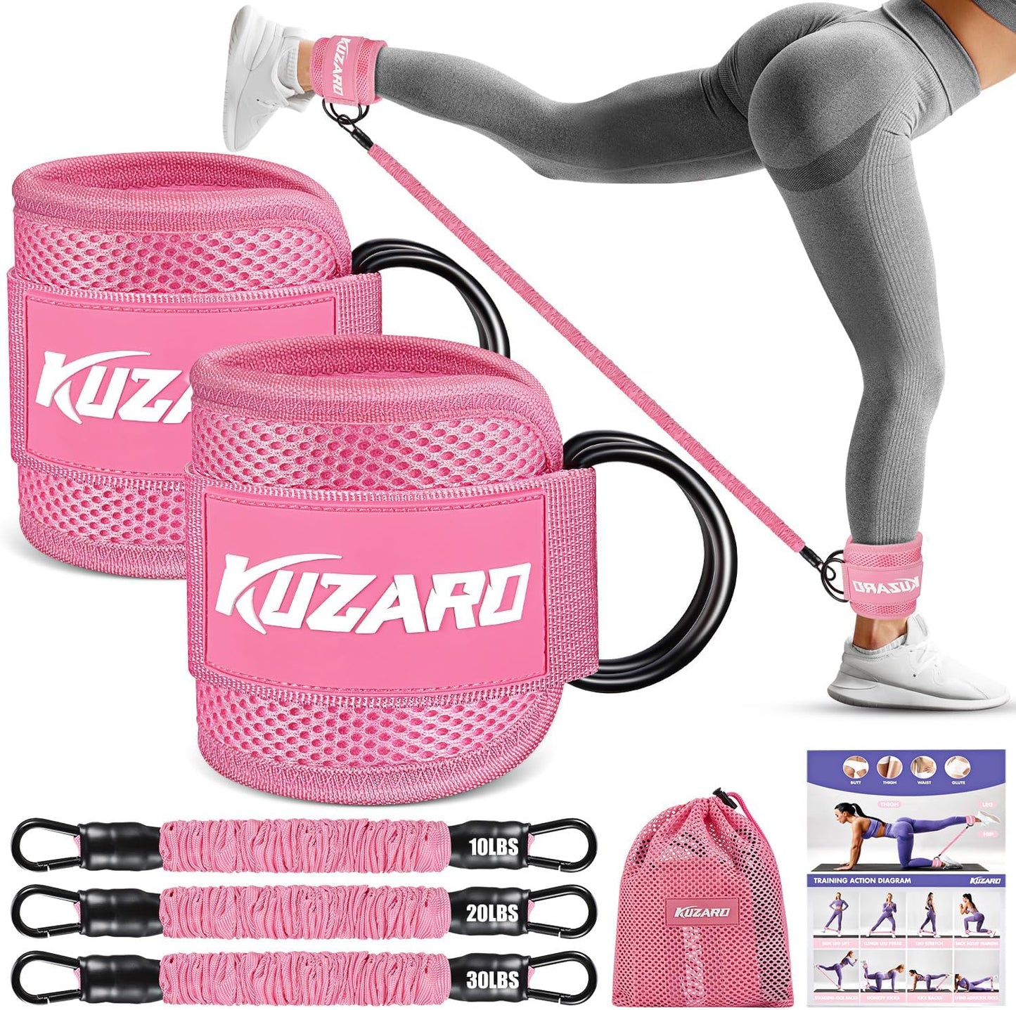 KUZARO Ankle Resistance Bands - Leg & Glutes Workout Equipment, Booty Trainer
