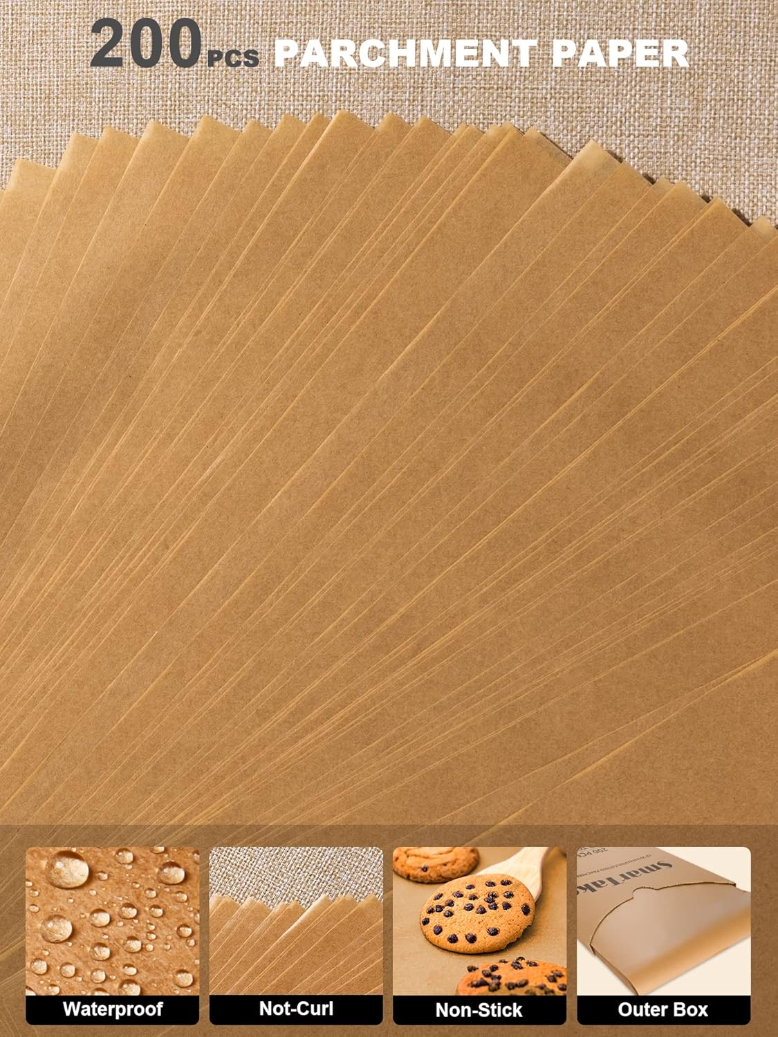 SMARTAKE 200 Pcs Parchment Paper Baking Sheets, 12x16 Inches, Non-Stick | Unbleached Pre-Cut Greaseproof Baking Parchment, Oven Safe up to 450°F, for Grilling Frying Steaming Bread Cup Cake Cookies