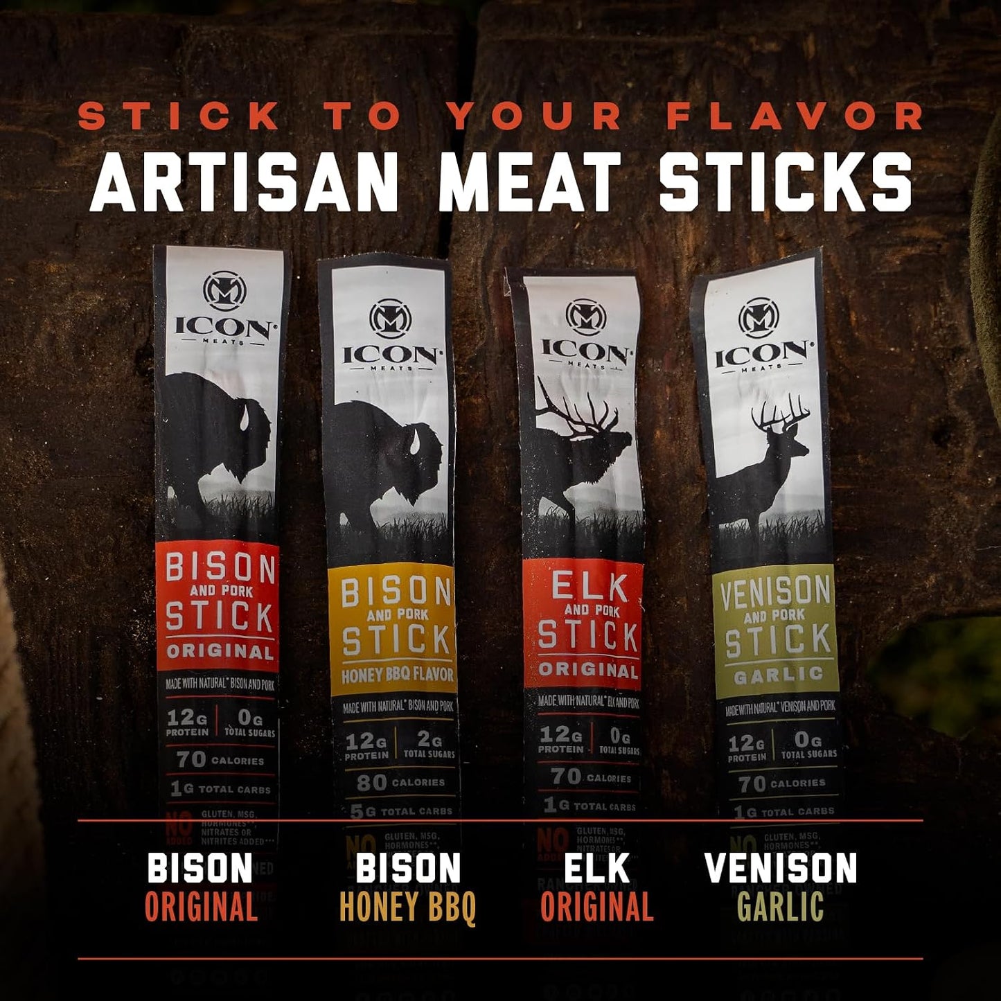 ICON Meats Snack Sticks Sampler, 24 Pack, Assorted Bison, Elk, Venison & Pork