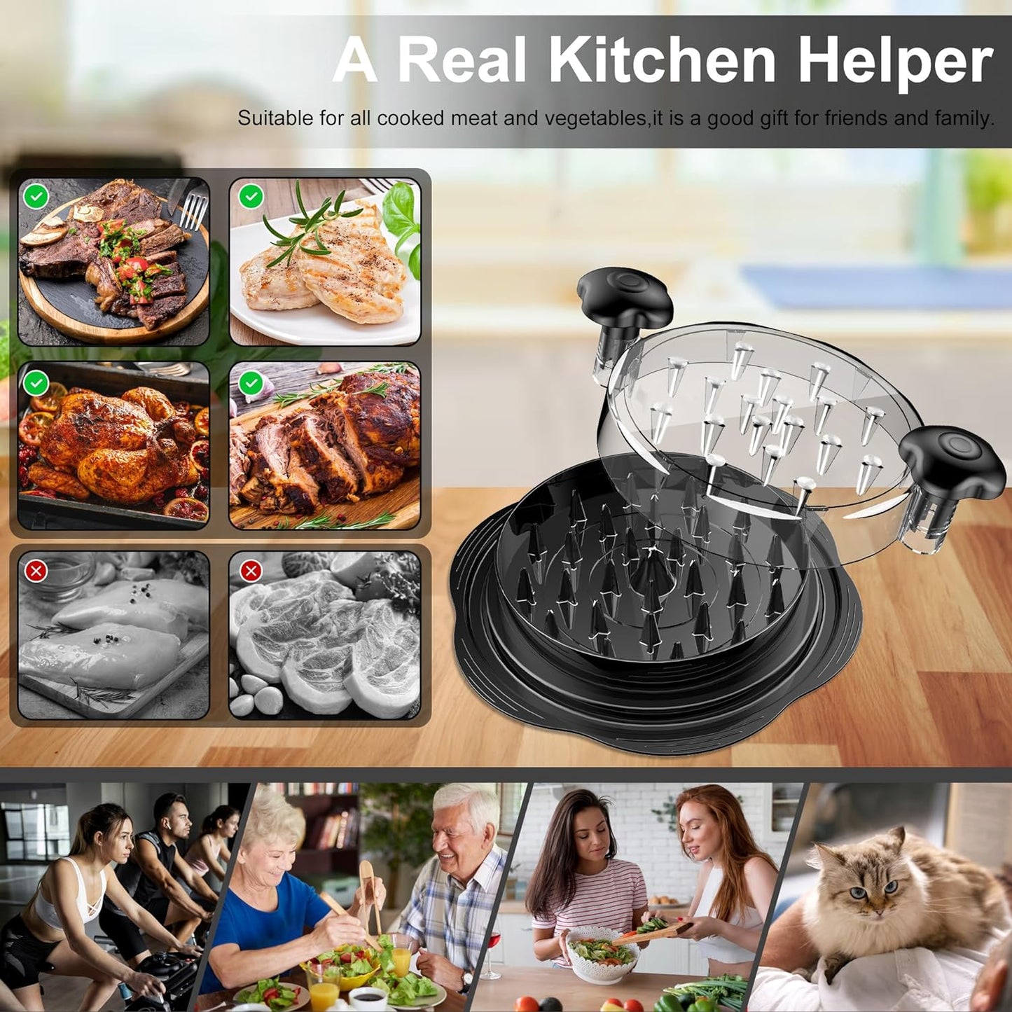 Chicken Shredder Tool Twist Large Meat Shredder with Brush&Fork, Black | Visible Chicken Breast Shredder, Strong Anti-Slip Strip, Ergonomic Handle, BPA Free, Kitchen Gadgets for Pork Beef Chicken