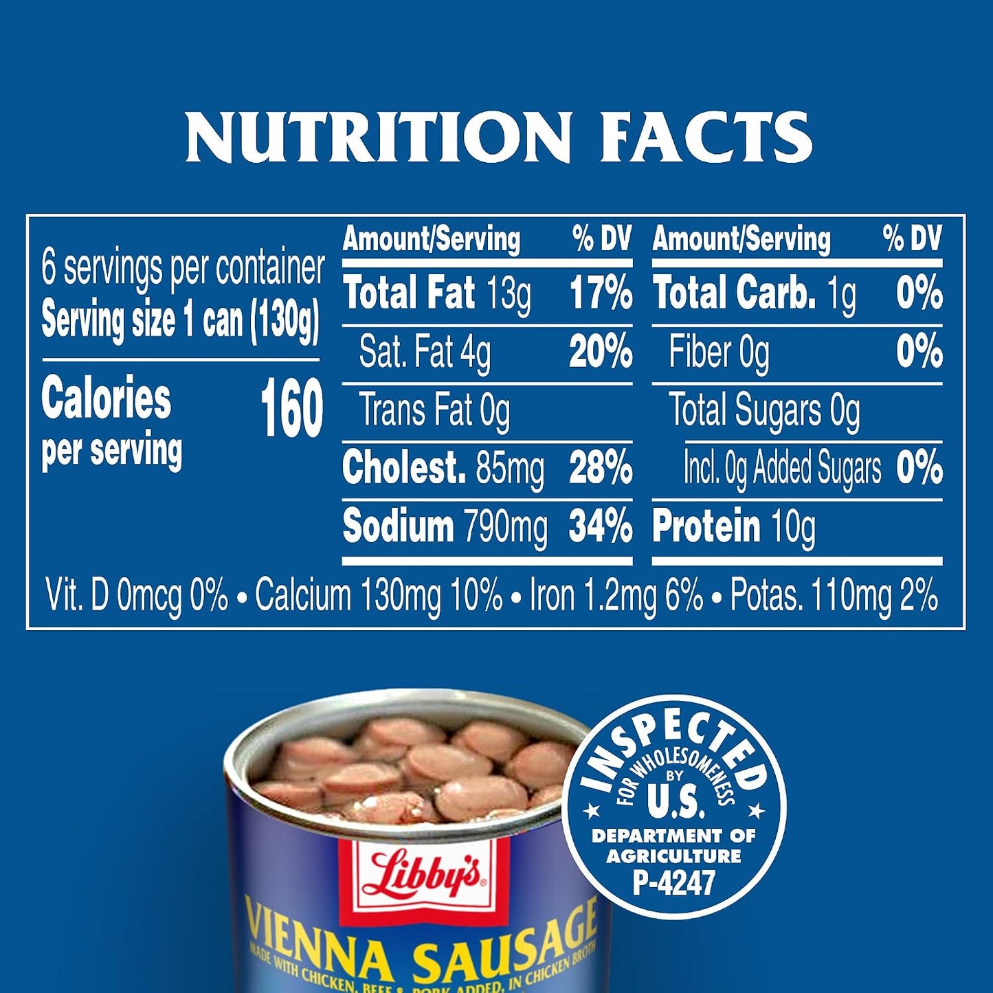 Libby's Vienna Sausage, Ready to Eat Canned Meat, 10g Protein, 4.6 oz. Cans, Bulk Pack of 6, Shelf Stable, No Refrigeration Needed