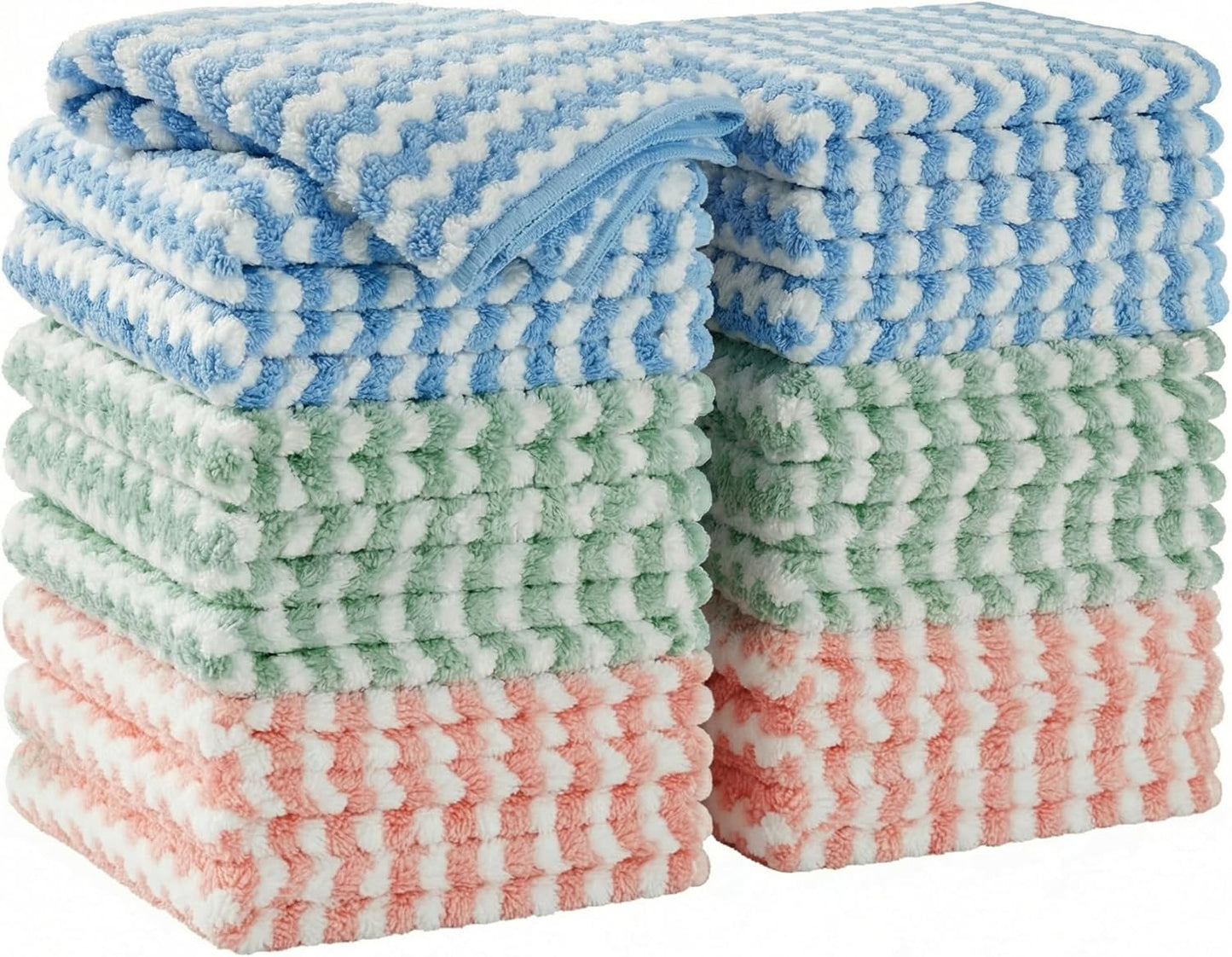 JOYMOOP 18 Pack Microfiber Cleaning Cloth, Kitchen Towels for Dish Drying Washing, Absorbent Streak Free Lint Free Rags for Cleaning, Reusable and Washable Towels - 10" x 10"