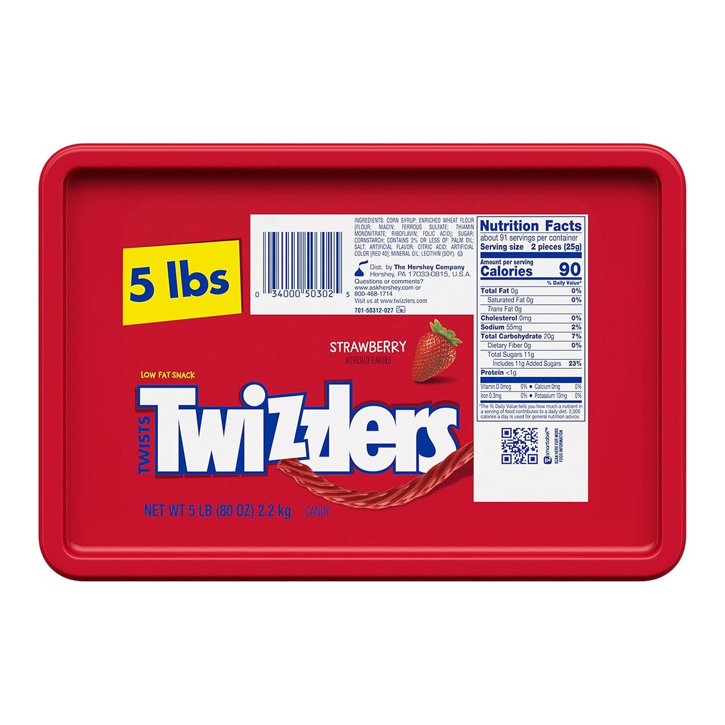 TWIZZLERS Twists Strawberry Flavored Licorice Style Chewy Candy 5 lb Bulk Tub