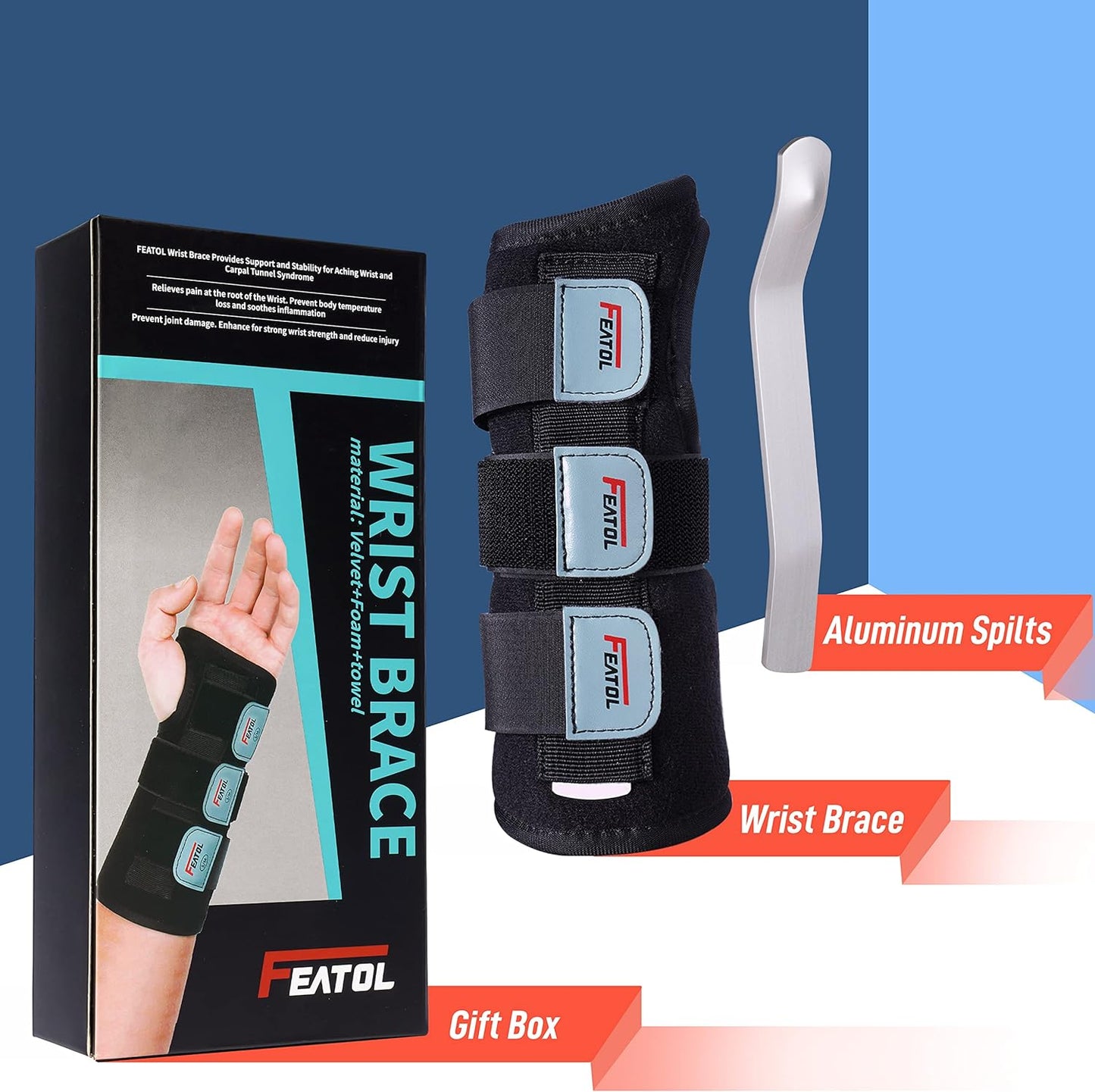 FEATOL Wrist Brace Hand Brace for Carpal Tunnel and Tendonitis Support Right Hand Small/Medium