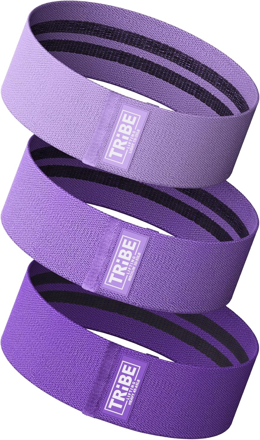 Tribe Fabric Resistance Bands - 3 Pack for Workout, Booty, Legs & Glute - Non-Slip Exercise Bands