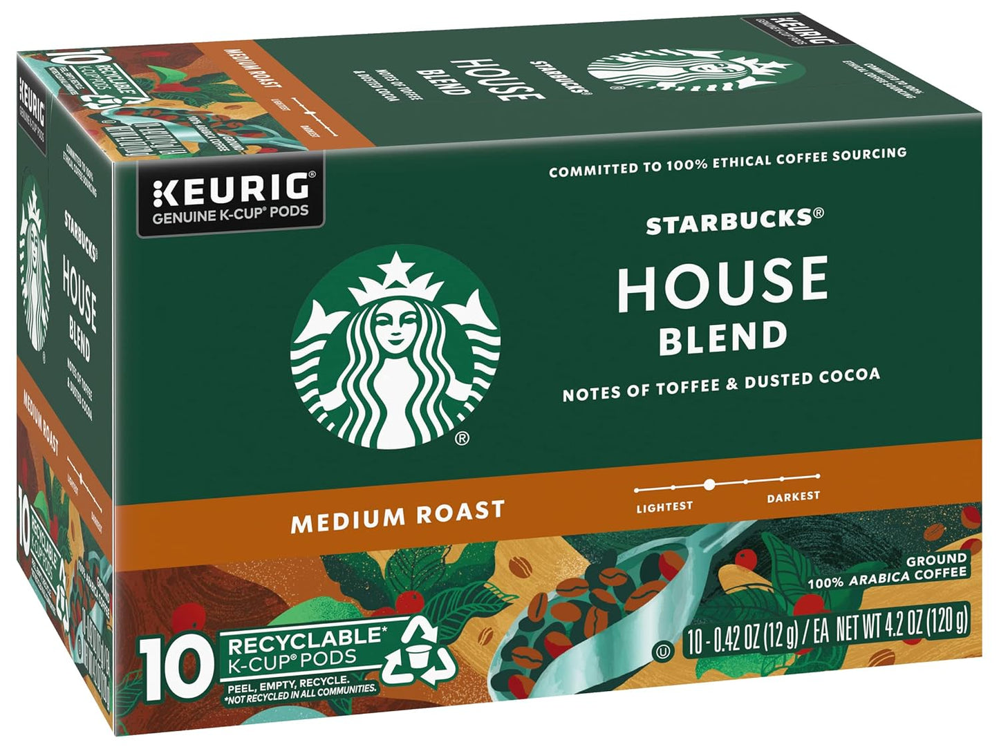 Starbucks House Blend Coffee K-Cup Pods, medium roast Arabica coffee, 10-count, 2-box pack
