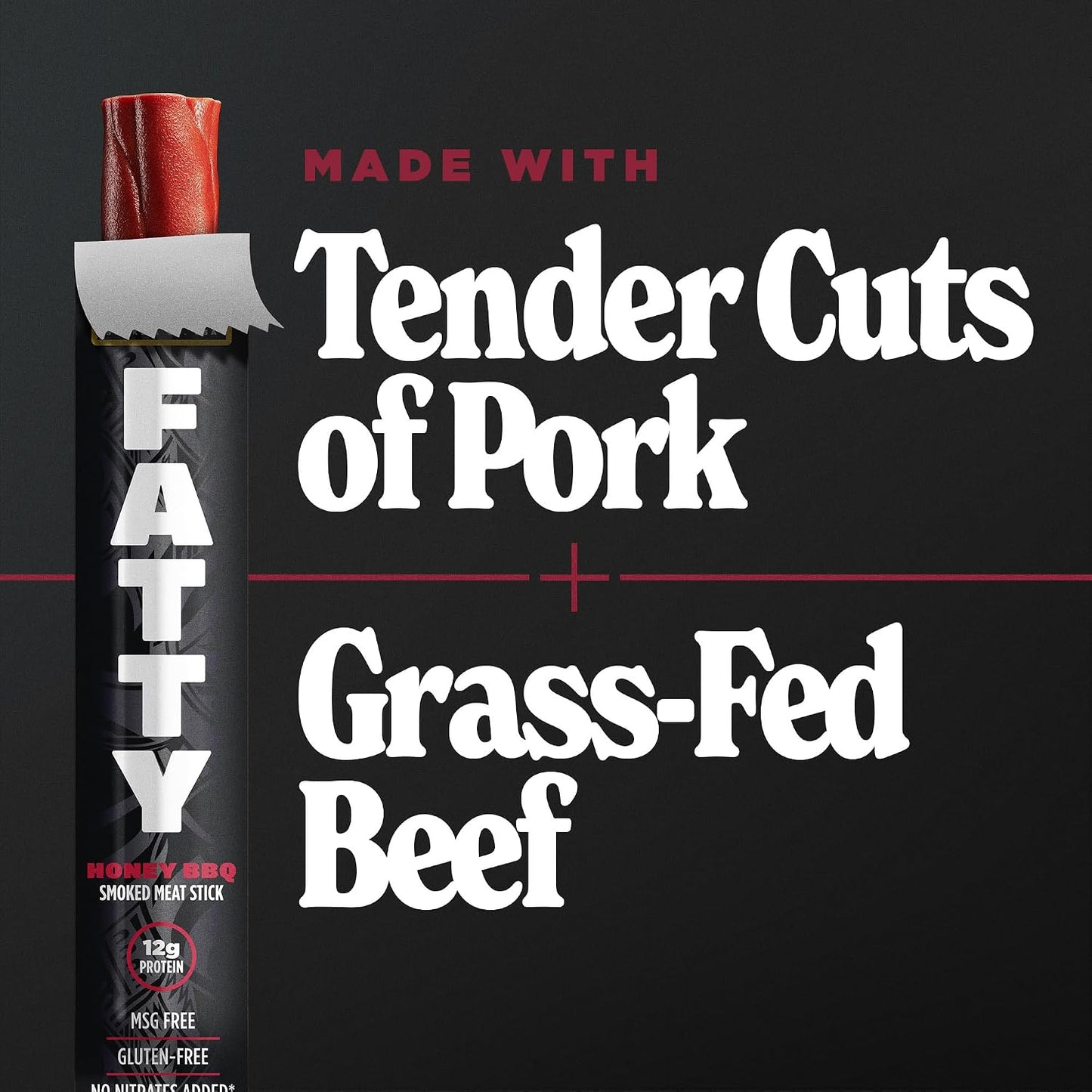 Grass Fed Beef and Pork Meat Sticks, 12g Protein, Honey BBQ, 2 oz, Pack of 5
