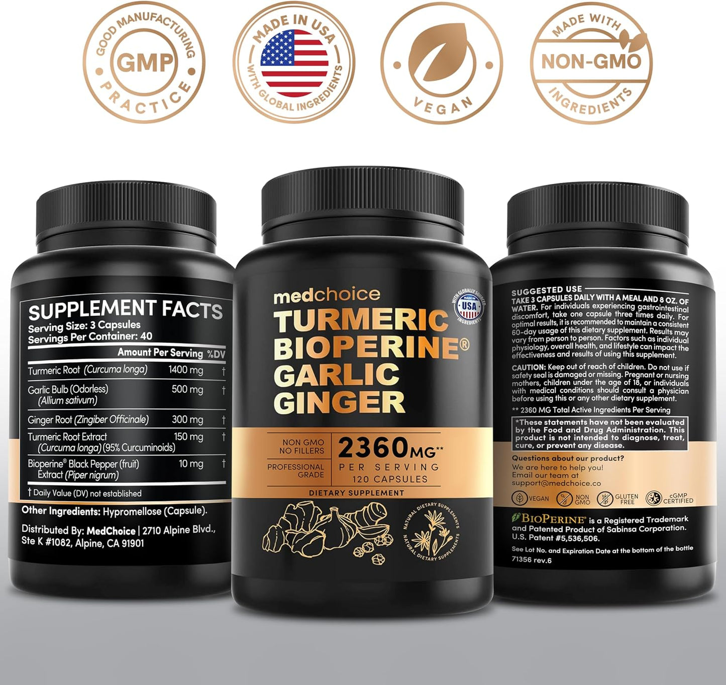 4-in-1 Turmeric Joint Support Supplements with Garlic and BioPerine - 2360 mg High Potency Herbal Blend for Mobility, Everyday Flexibility, Digestive Comfort, and Active Aging Support (120ct)