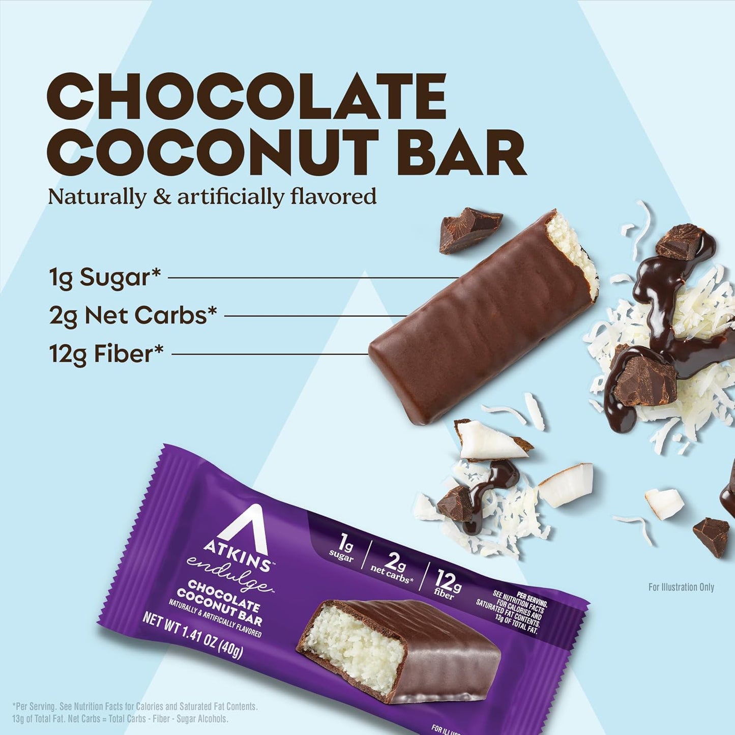 Atkins Endulge Chocolate Coconut Flavored Snack Bar, Low Sugar, High Fiber, 16 Count