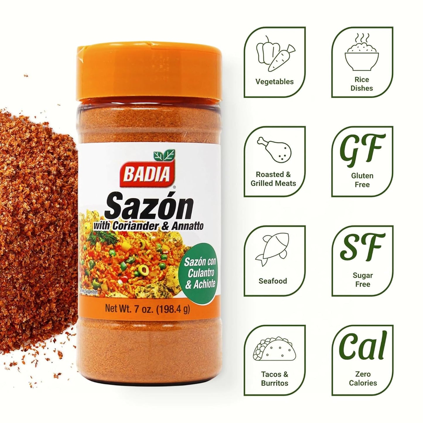 Badia Sazon with Coriander and Annatto Seasoning, 7 oz, Perfect Blend for Latin Inspired Dishes