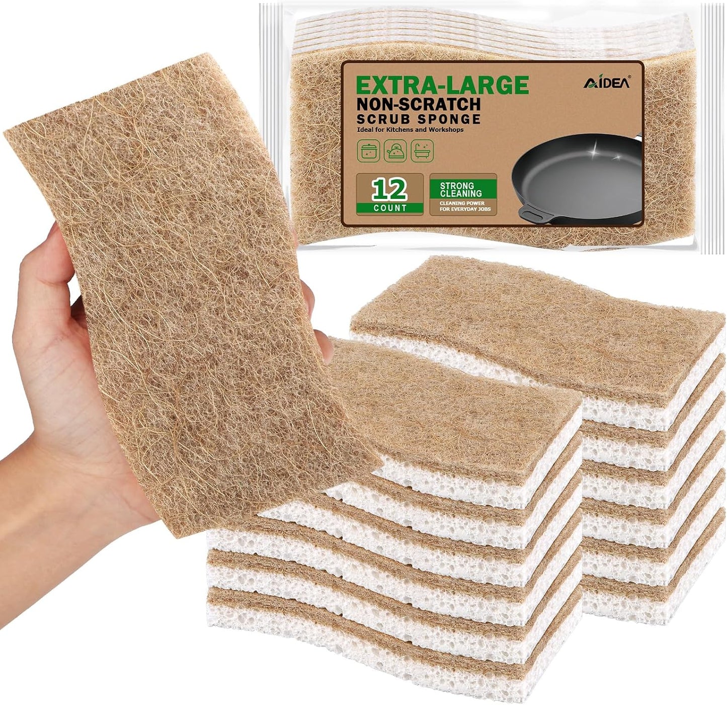 AIDEA Sponges Kitchen, Heavy Duty Scrub Sponge-24Count, Sponges for Dishes | Cellulose Dish Sponge, Scrubbing Power for Tough Messes, Cleaning Sponges for Non-Coated Cookware, Dishes, Pots, Pans