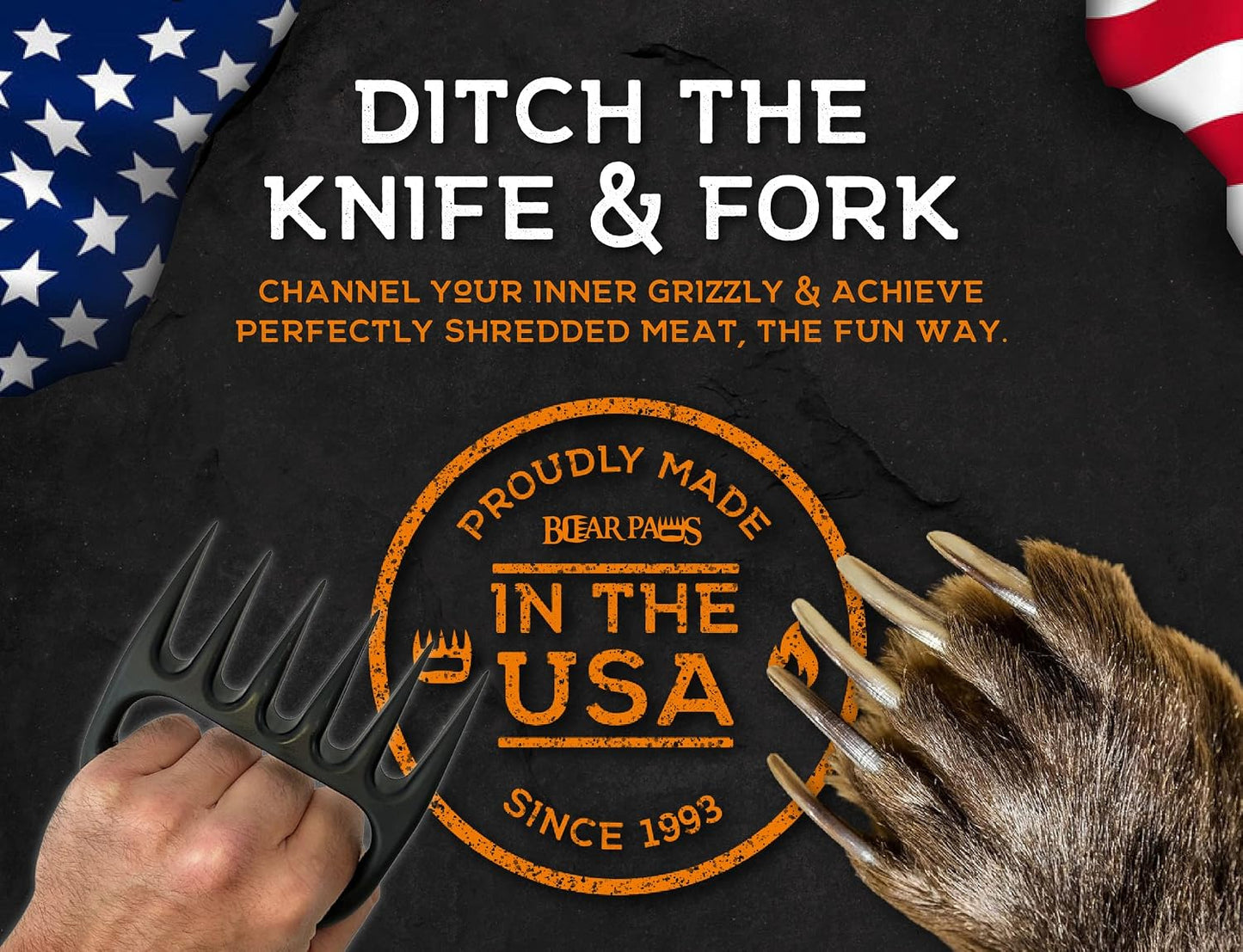 The Original Bear Paw Meat Shredder - Claws for Shredding Pork, Chicken & Any Meat (Black) | Shredder Claws for Pulled Pork, USA Made - Easily Lift, Shred, Pull and Serve Pork, Chicken, Brisket and Turkey