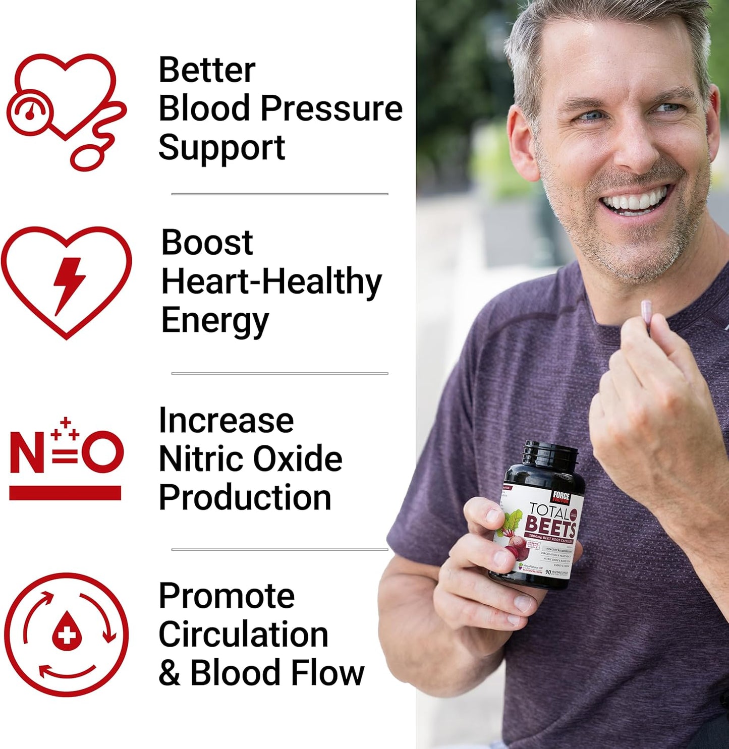 Force Factor Total Beets Blood Pressure Support Beet Root Capsules, 1800mg Organic Beet Root Powder Beet Supplement with Hawthorn Berry to Support Circulation and Blood Flow, 90 Vegetable Capsules