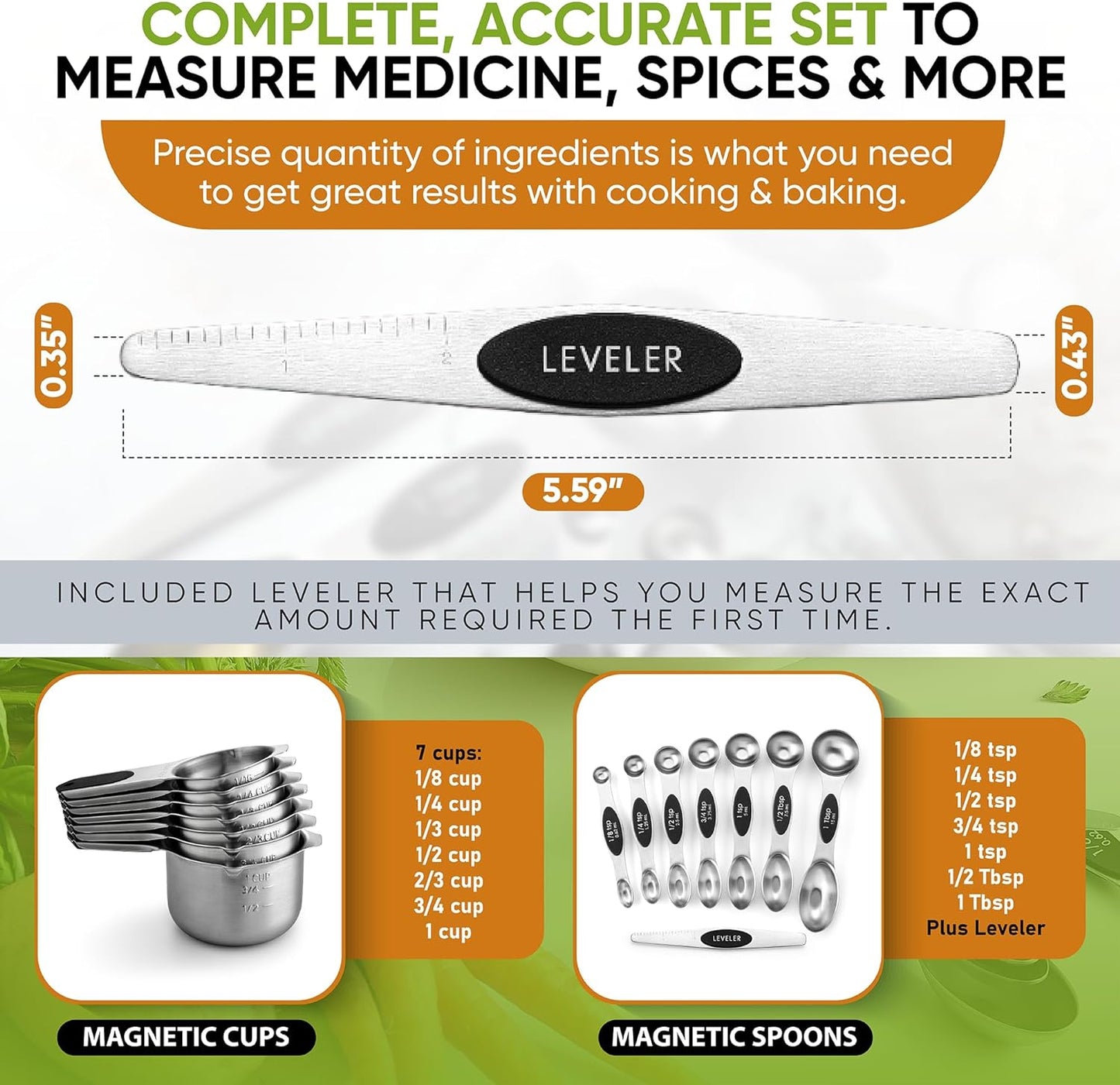 Spring Chef Magnetic Measuring Cups & Spoons Set of 15, Patented, Black | Stackable Stainless Steel Measuring Cups & Heavy Duty Metal Measuring Spoons with Levelers for Dry & Liquid Ingredients