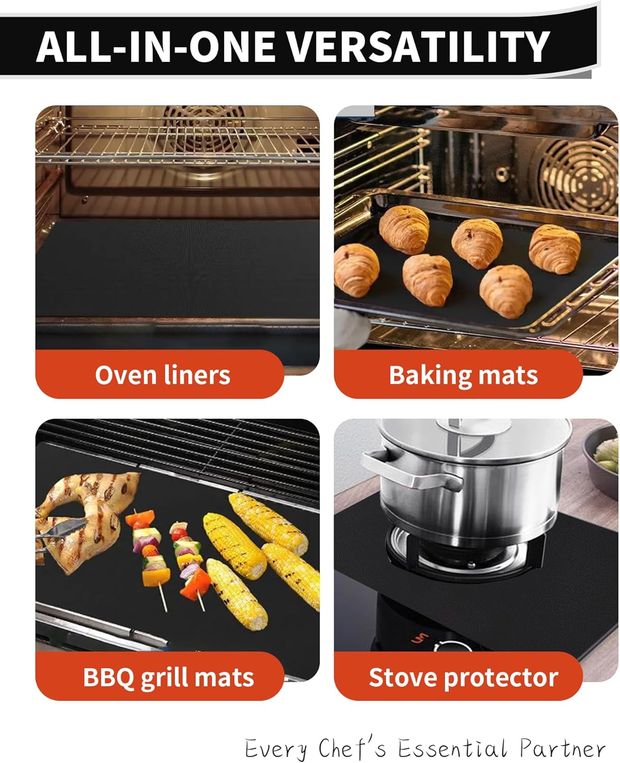 Oven Liners for Bottom of Oven - 2 Pack Large Heavy Duty Oven Mats, 17"x 25" Reusable Matt Liner for Electric, Gas, Toaster Ovens & Grills, BPA & PFOA Free, Kitchen Essentials, Black