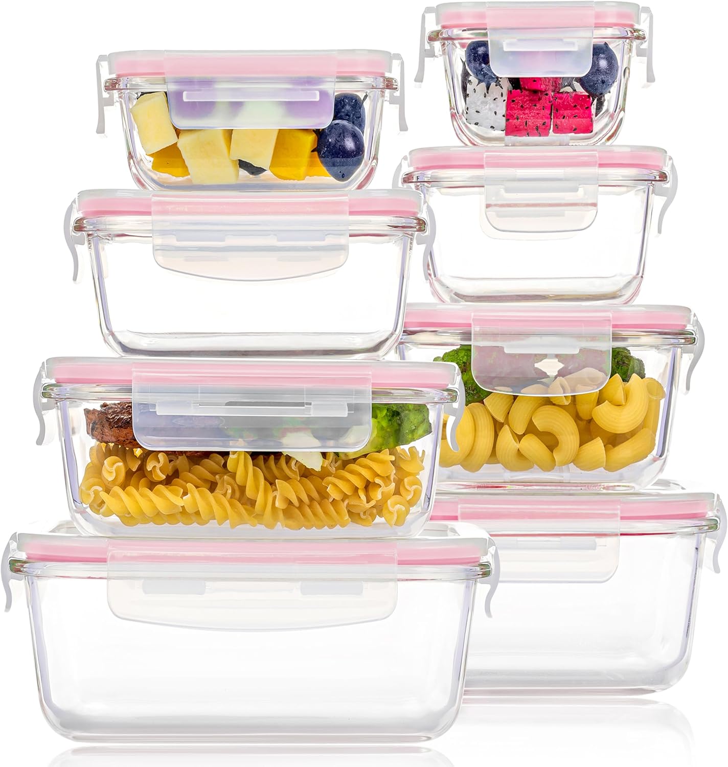 Vtopmart 8 Pack Glass Food Storage Containers with Airtight Lids | Meal Prep Lunch Containers, Leakproof, Leftover Storage, Take-out, Microwave, Oven, Freezer and Dishwasher Safe, BPA Free