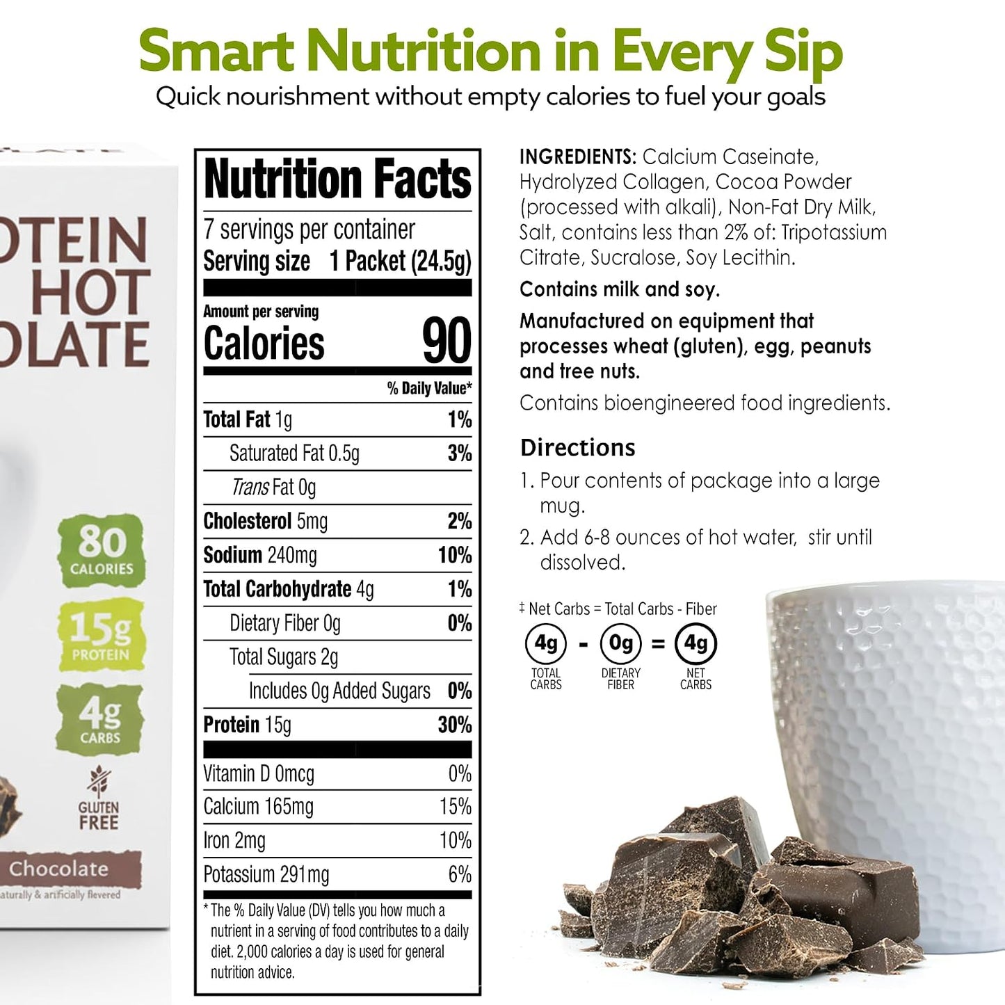 BariWise Protein Hot Chocolate, Hot Cocoa, Low Sugar, Low Carb, Keto Friendly & Gluten Free (7ct)