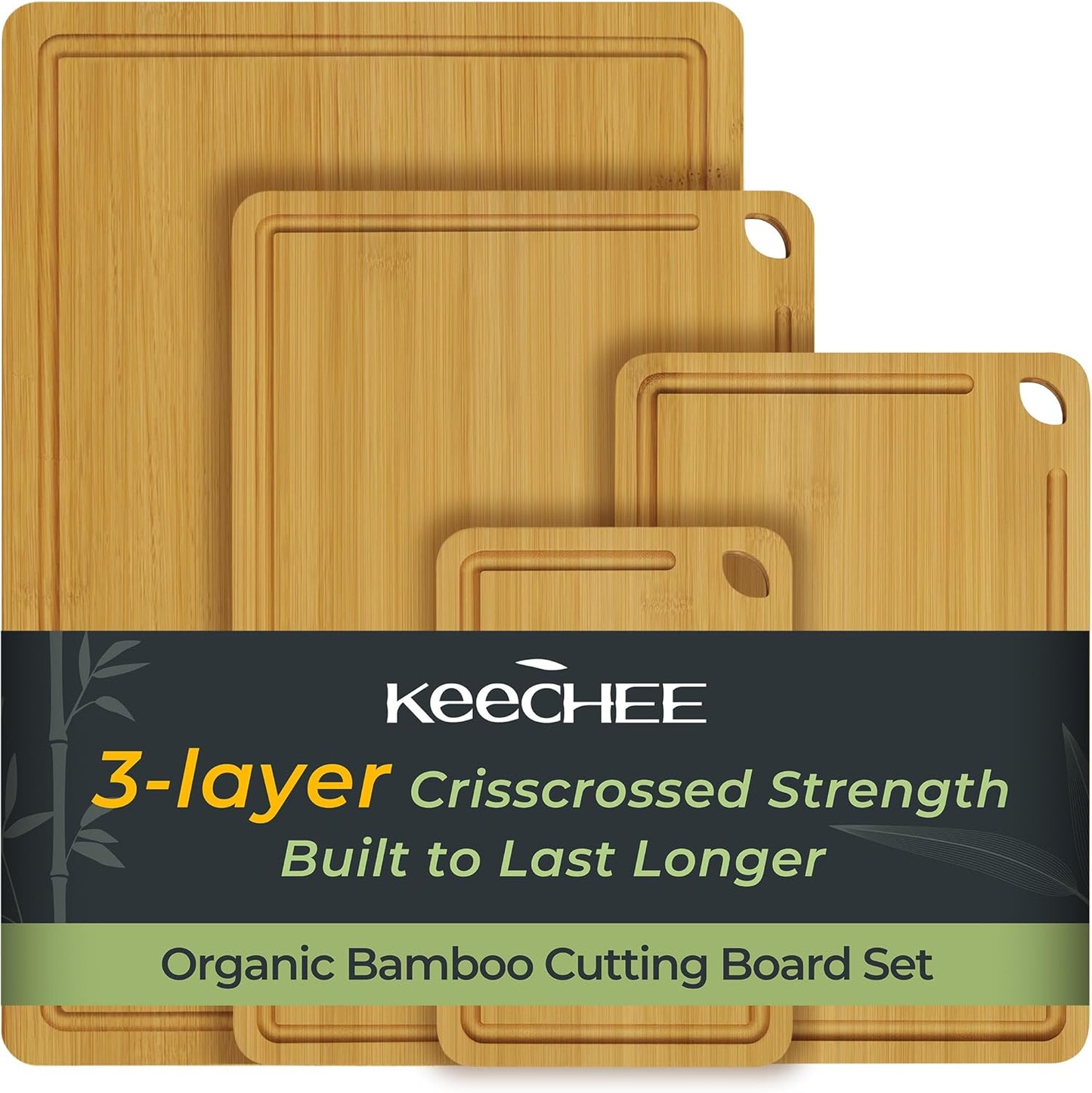 Keechee Bamboo Cutting Board, Durable Wood Cutting Boards for Kitchen with Deep Juice Grooves & Built-in Handles, Ideal Charcuterie & Chopping for Meat, Vegetables and Fruits Ideal Kitchen Gifts