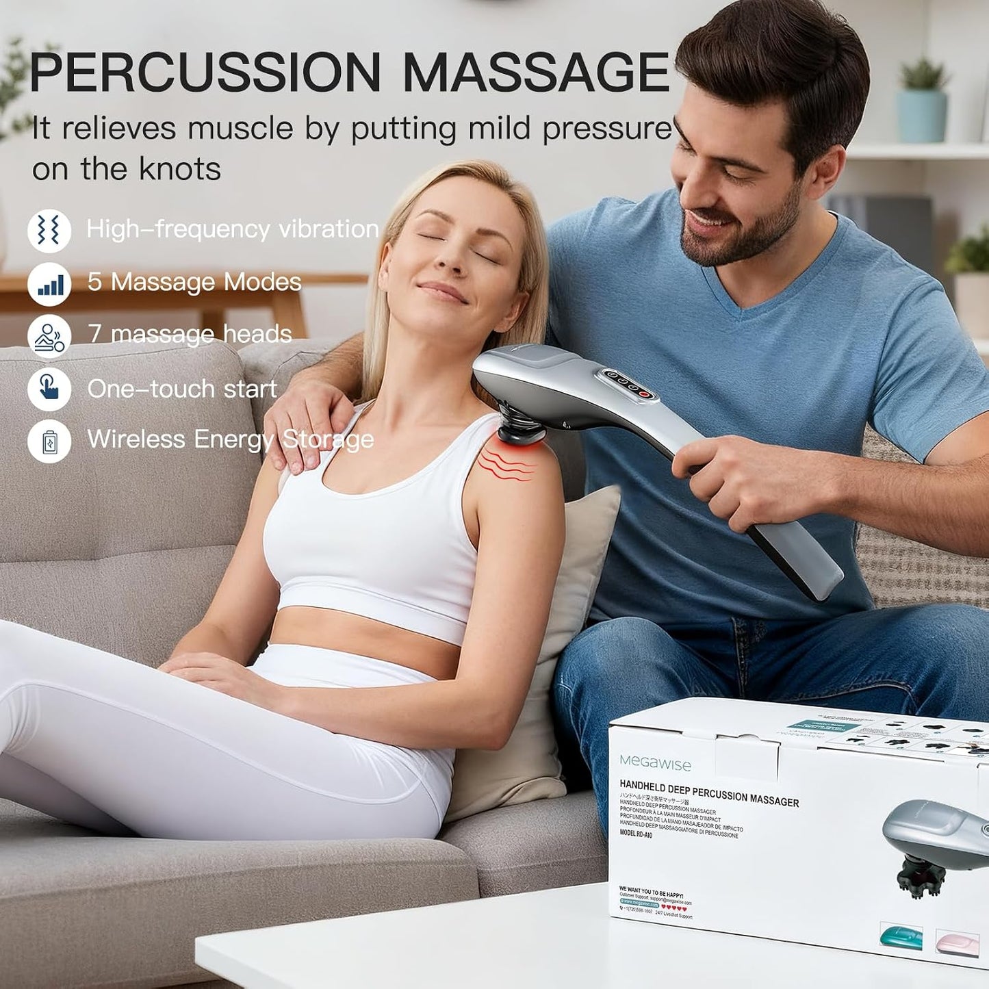 MEGAWISE Cordless Deep Tissue Percussion Massage Gun - Back, Neck, Shoulders